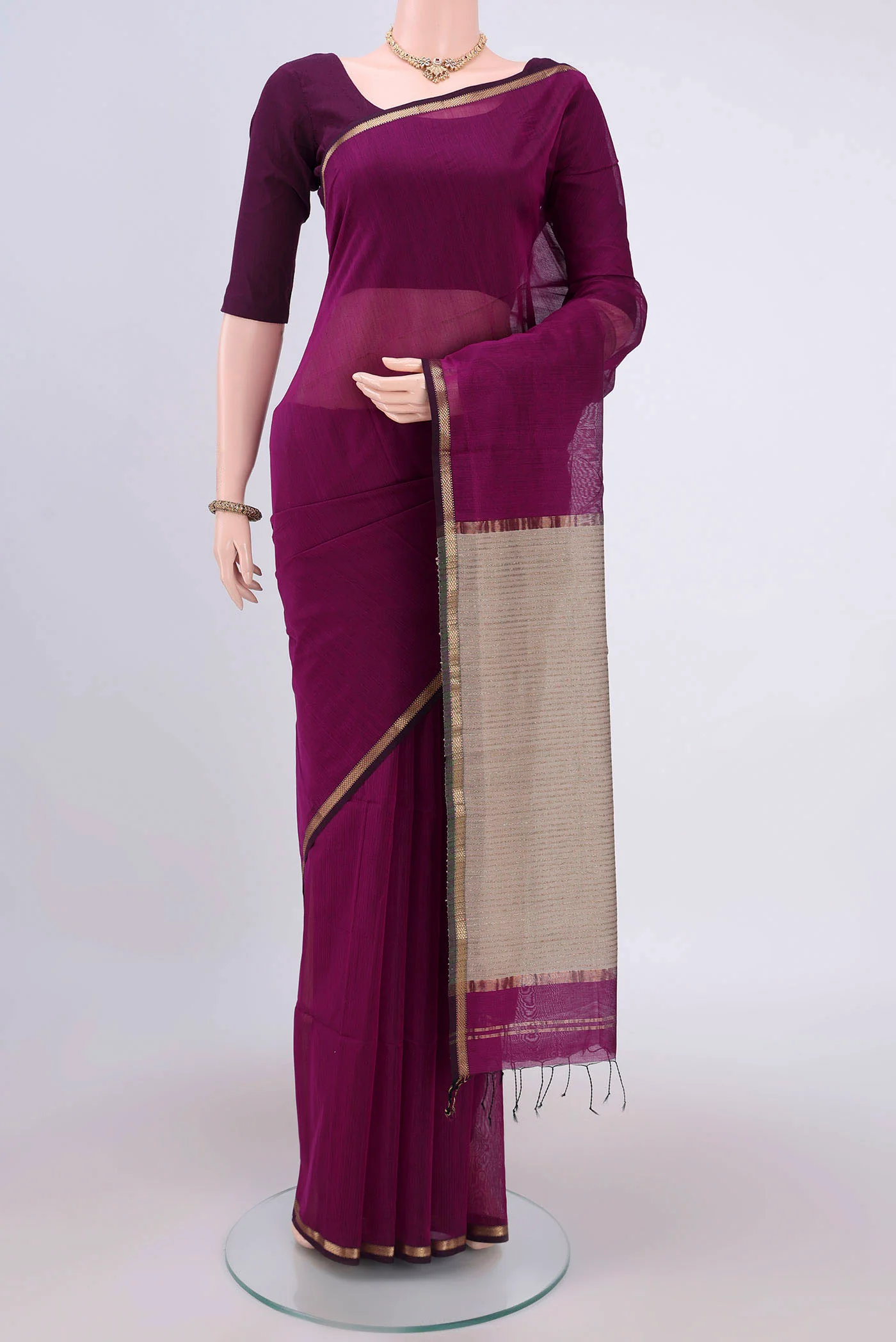 Purple Maheshwari Silk Cotton Saree