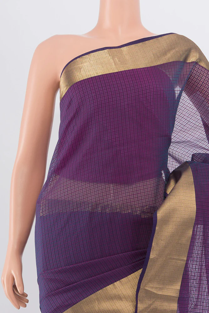 Purple Maheshwari Silk Cotton Saree - Image 2