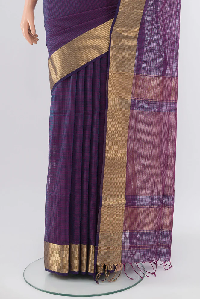 Purple Maheshwari Silk Cotton Saree - Image 3