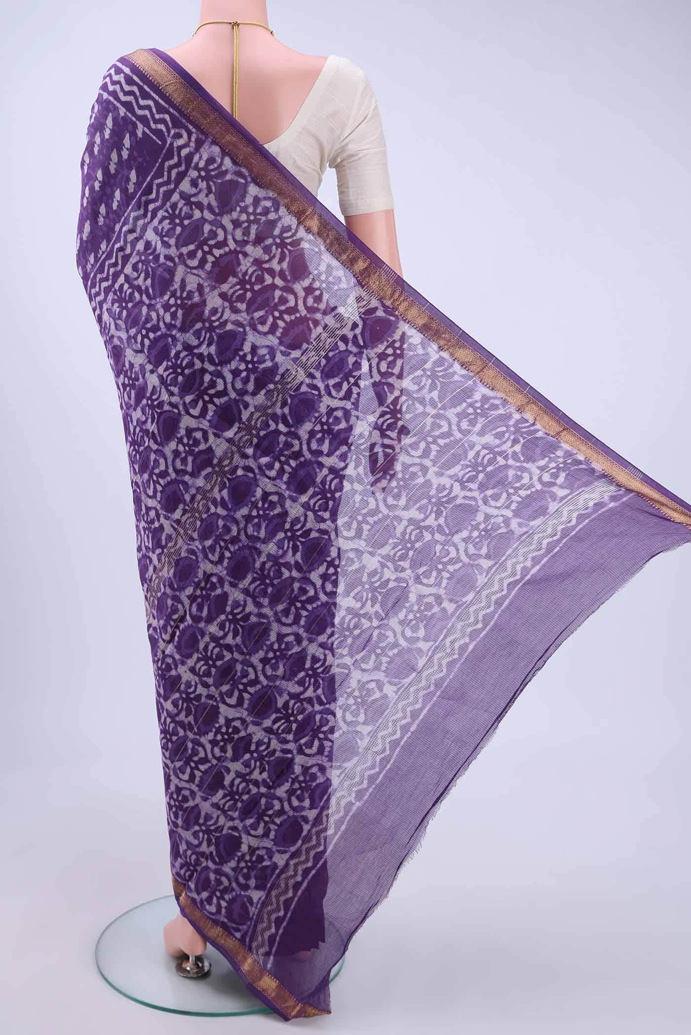 Purple Maheshwari Silk Cotton Saree - Image 2