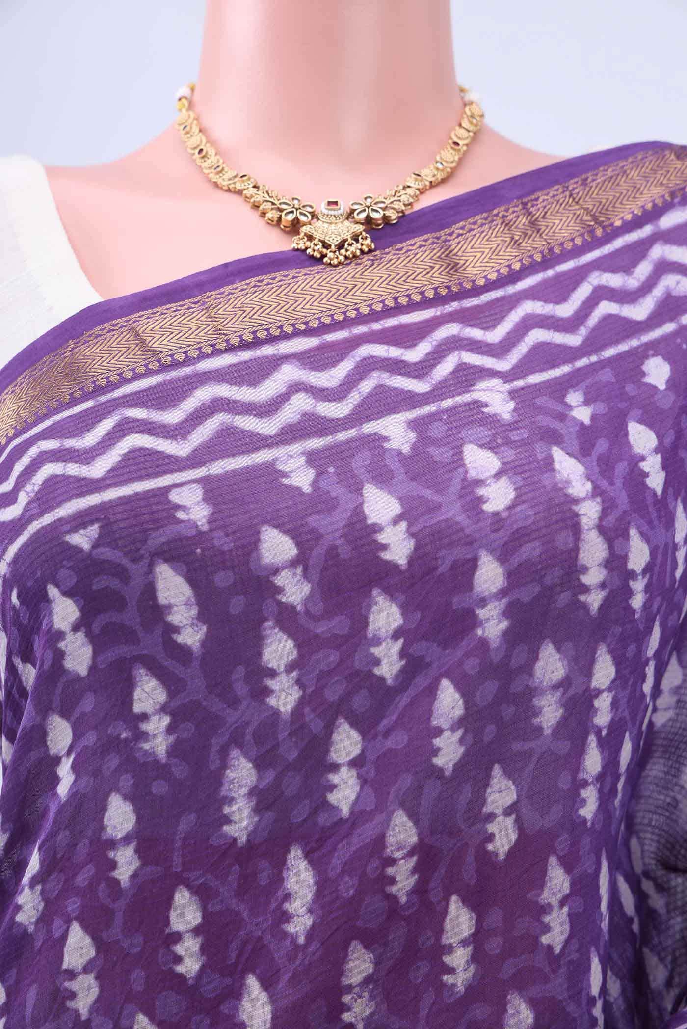 Purple Maheshwari Silk Cotton Saree - Image 3
