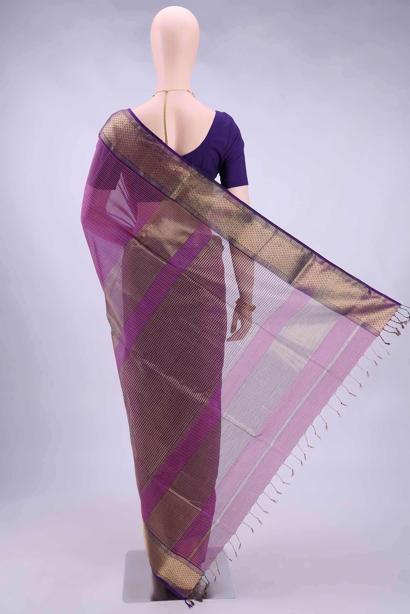 Purple Maheshwari Silk Saree - Image 2