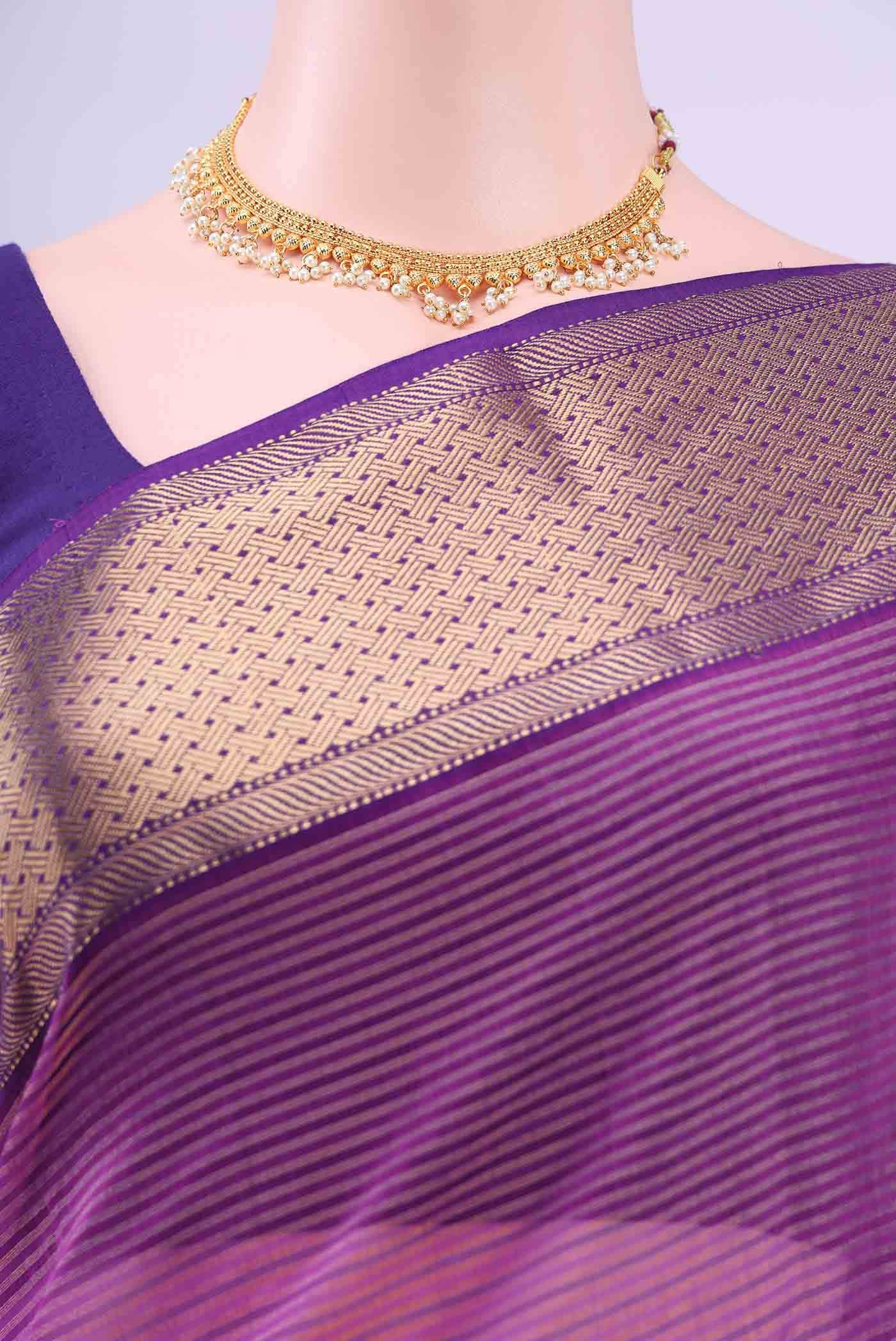 Purple Maheshwari Silk Saree - Image 3