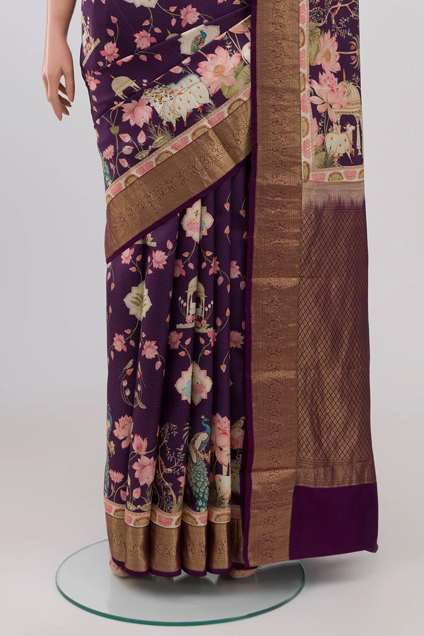 Purple Printed Silk Saree - Image 3