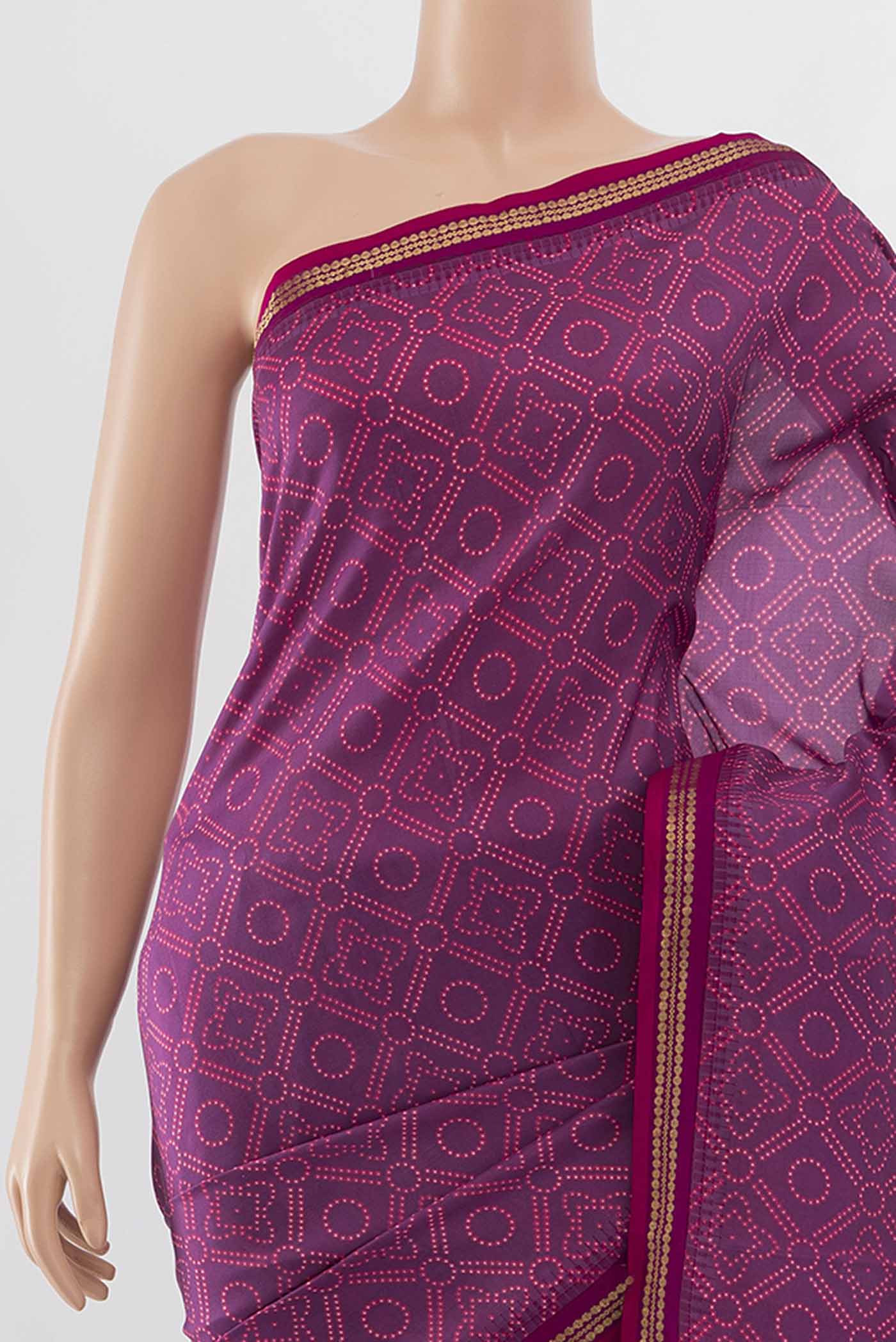 Purple Printed Silk Saree - Image 2