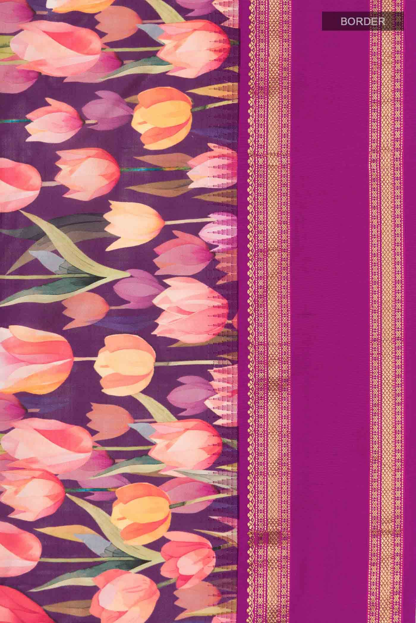 Purple Printed Silk Saree - Image 5