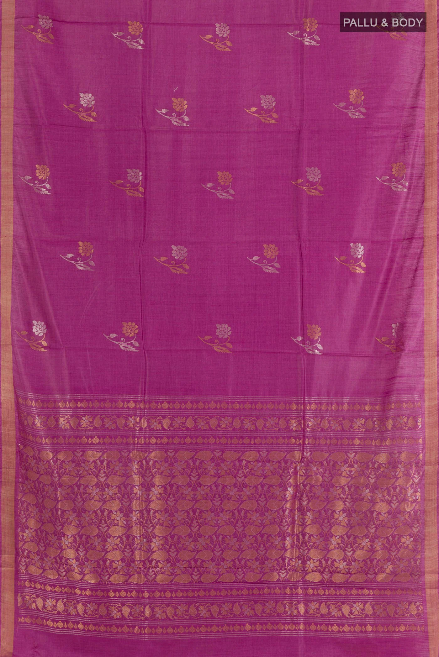 Magenta Tussar Silk Saree - Image 3