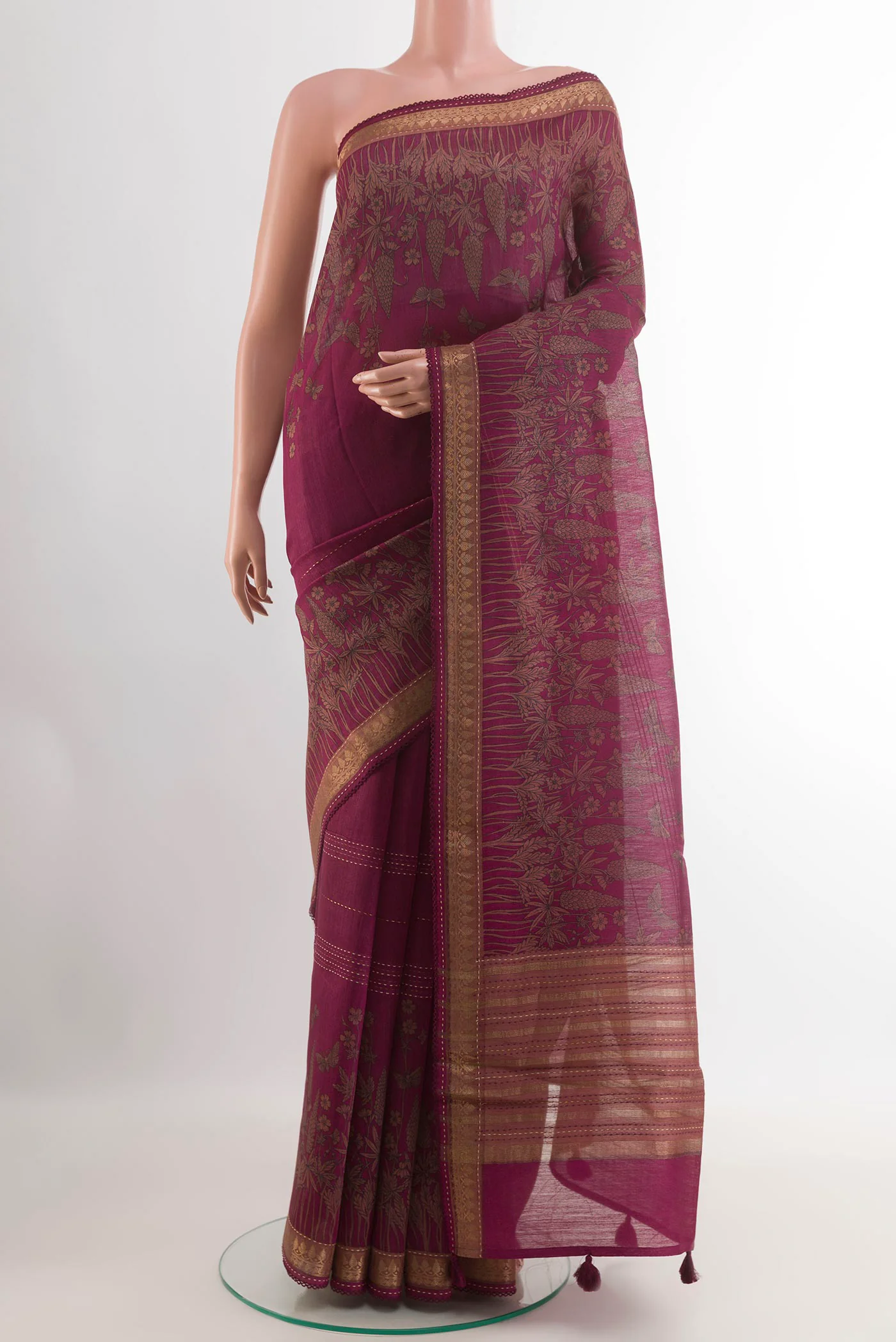 Magenta Tussar Silk Saree