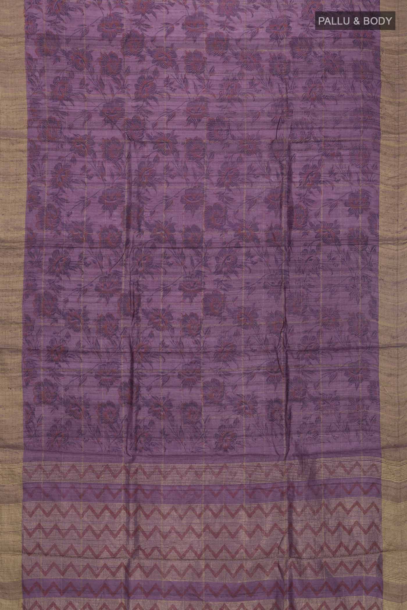 Purple Tussar Silk Saree - Image 5