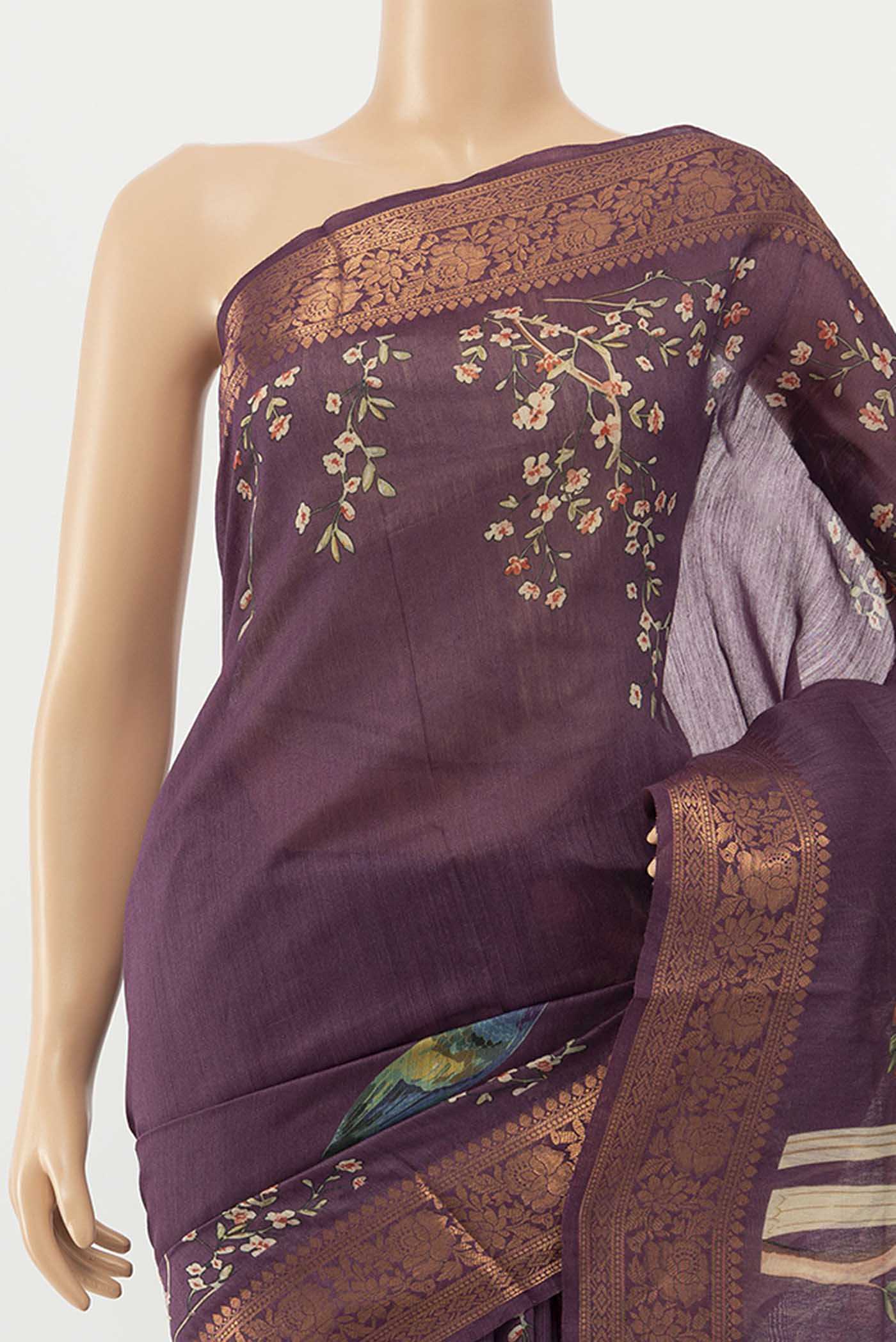 Purple Tussar Silk Saree - Image 2