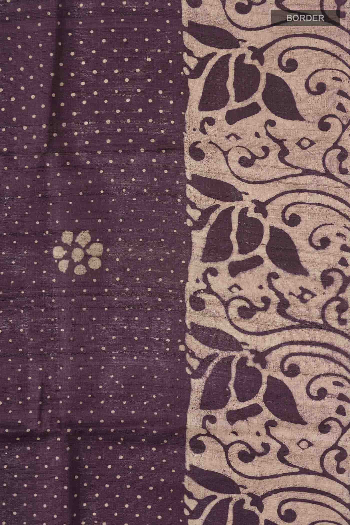 Purple Tussar Silk Saree - Image 3