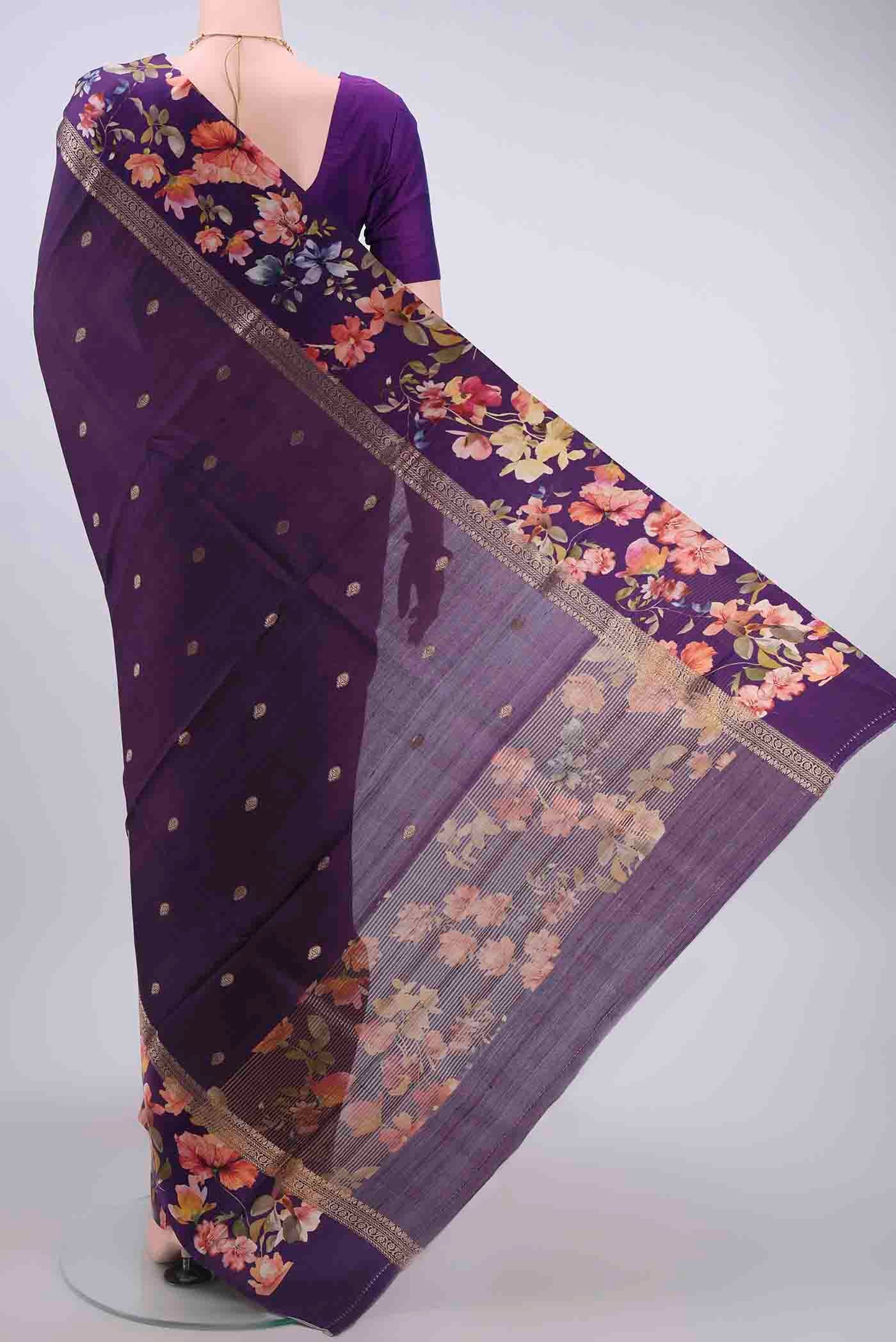 Purple Tussar Silk Saree - Image 3