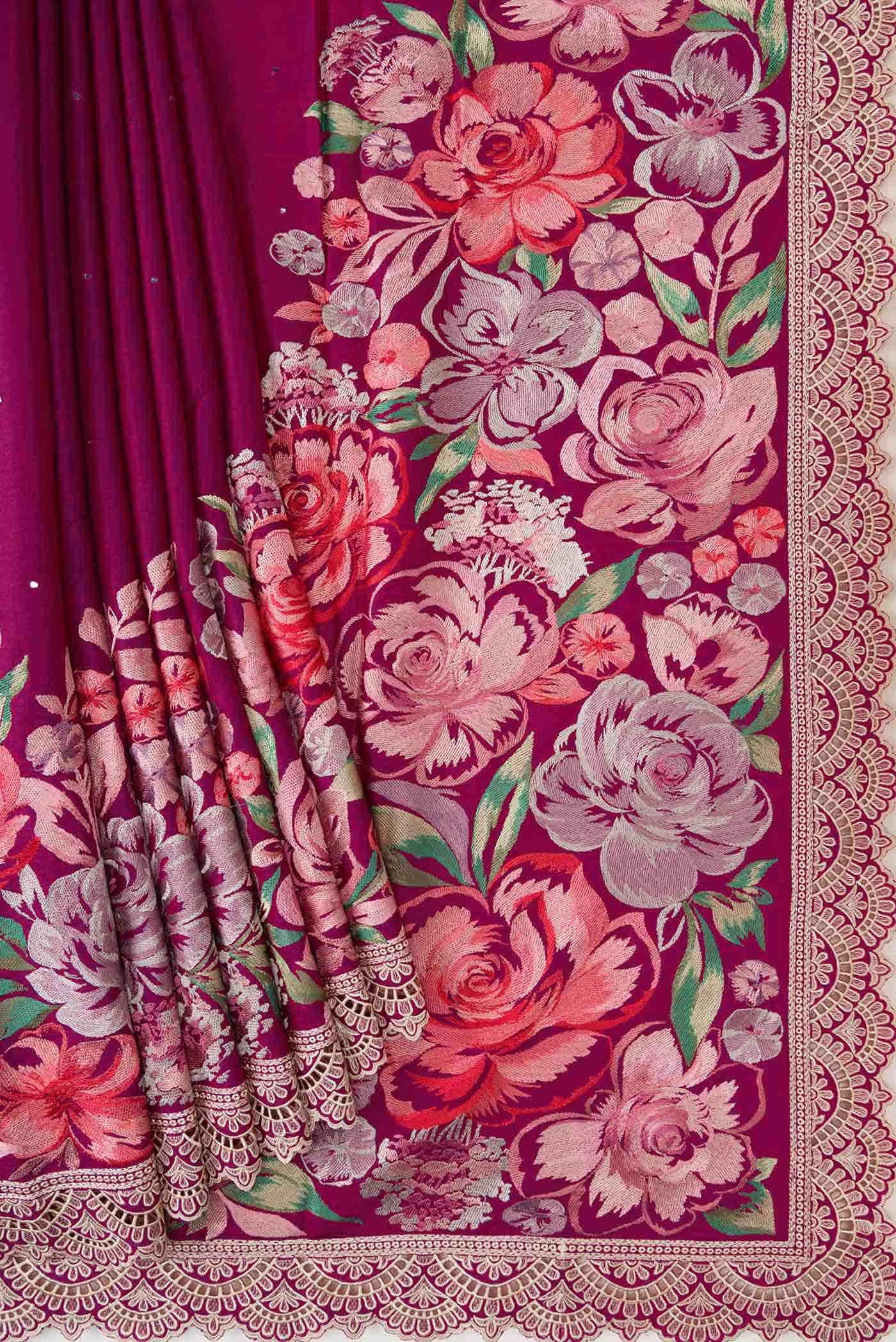 Magenta Tussar Silk Saree - Image 2