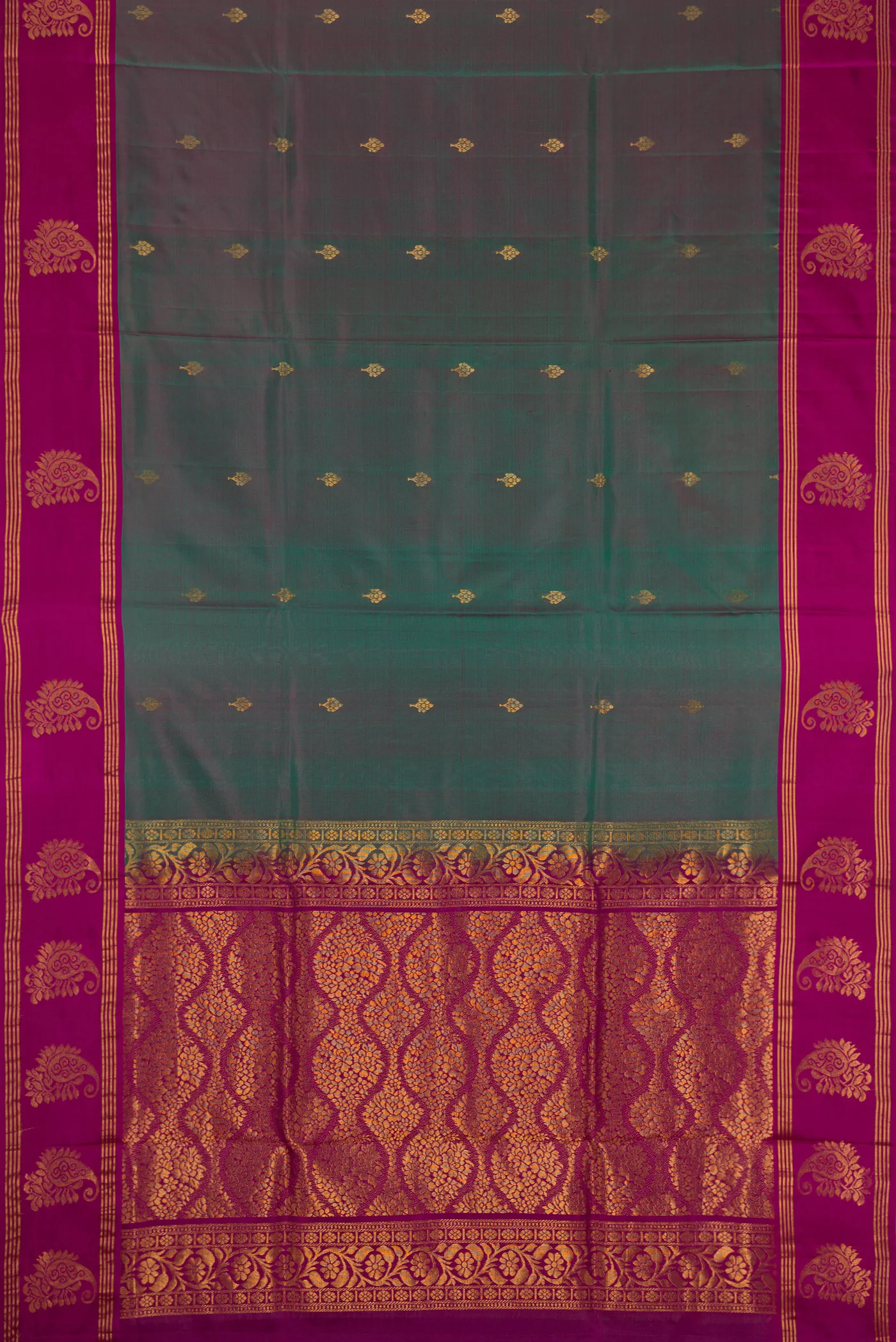 Purple with Green Color Soft Silk Saree - Image 6