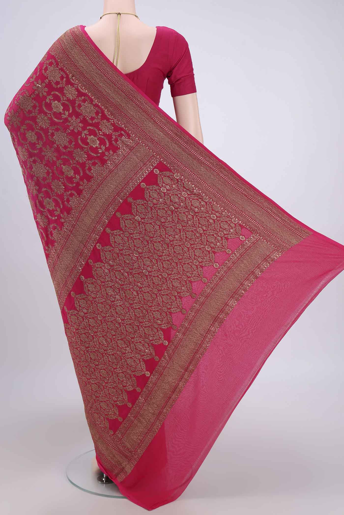 Rani Pink Banarasi Georgette Saree - Image 3