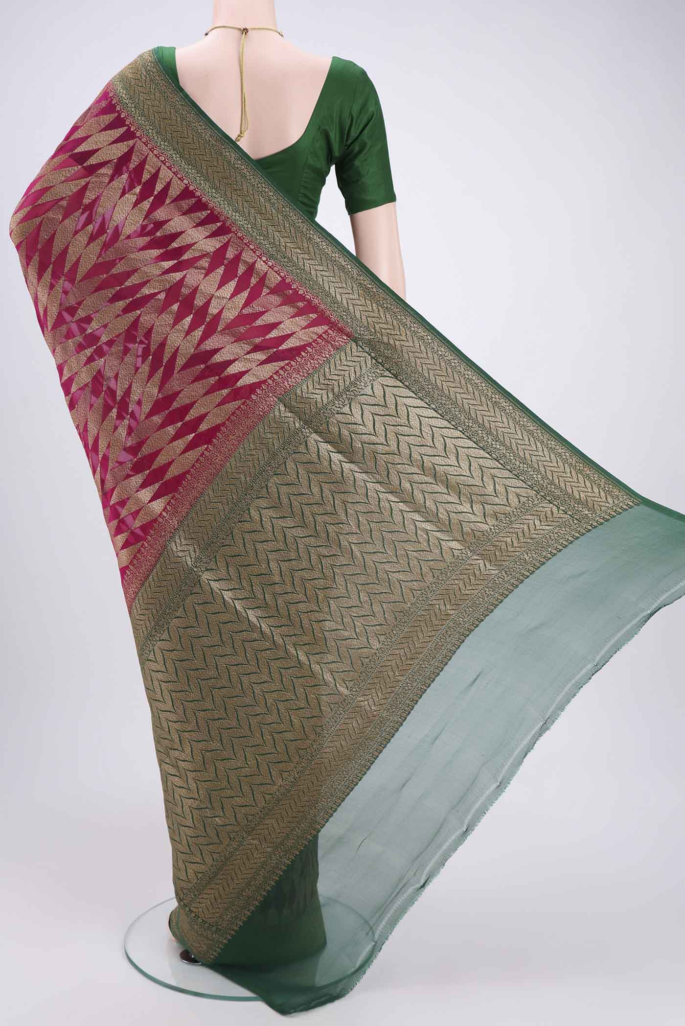 Dark Pink Banarasi Georgette Saree - Image 3