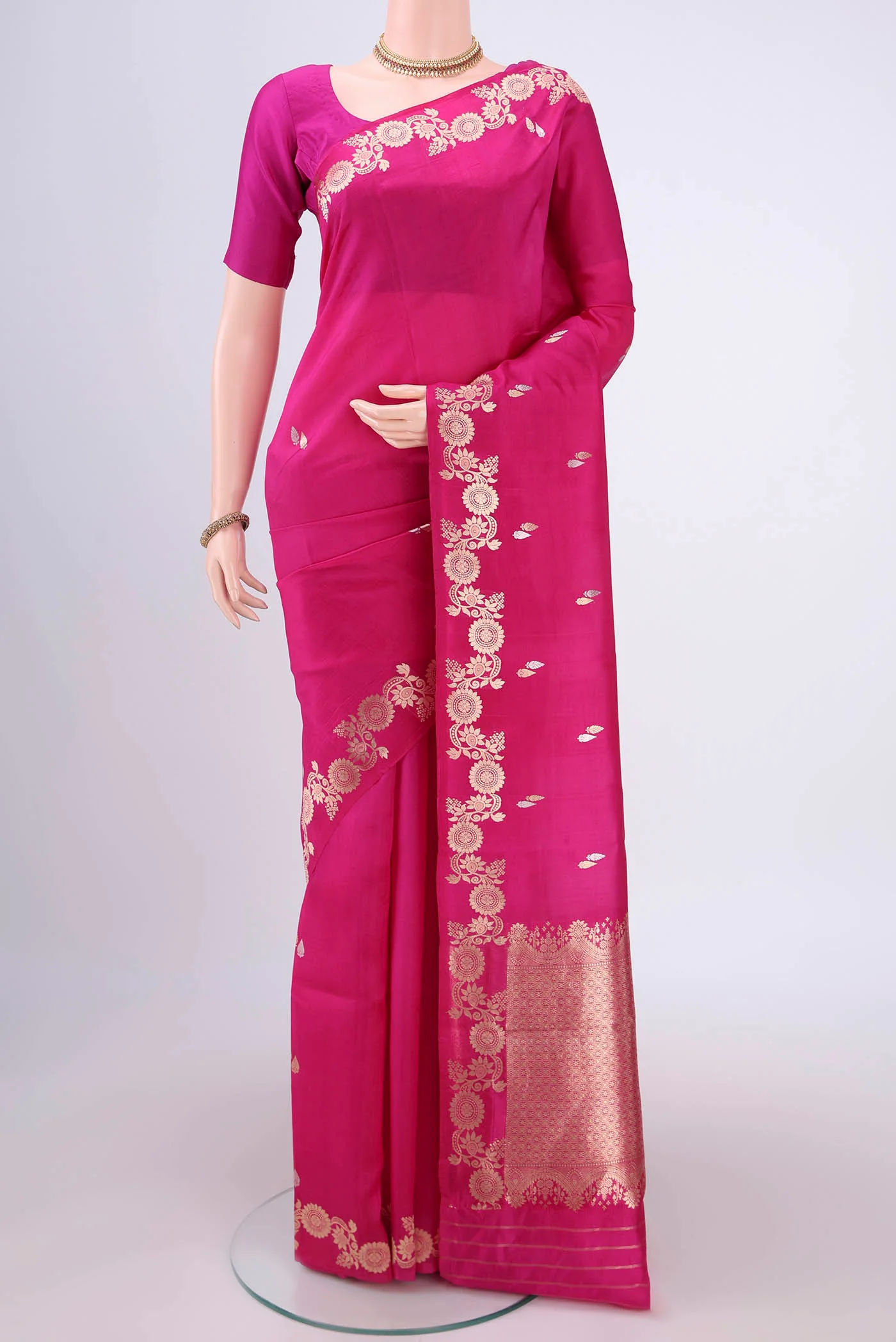 Rani Pink Banarasi Katan Silk Saree
