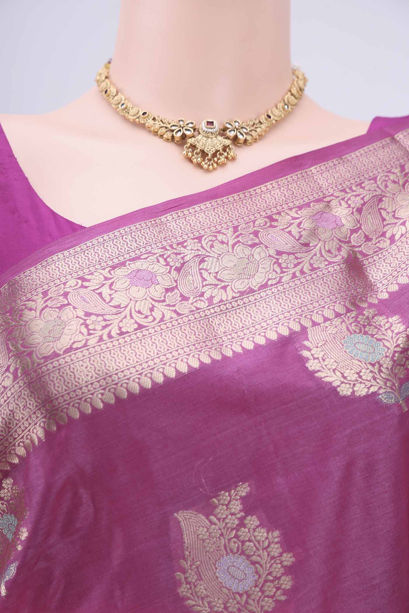 Rani Pink Banarasi Raw Silk Saree - Image 2