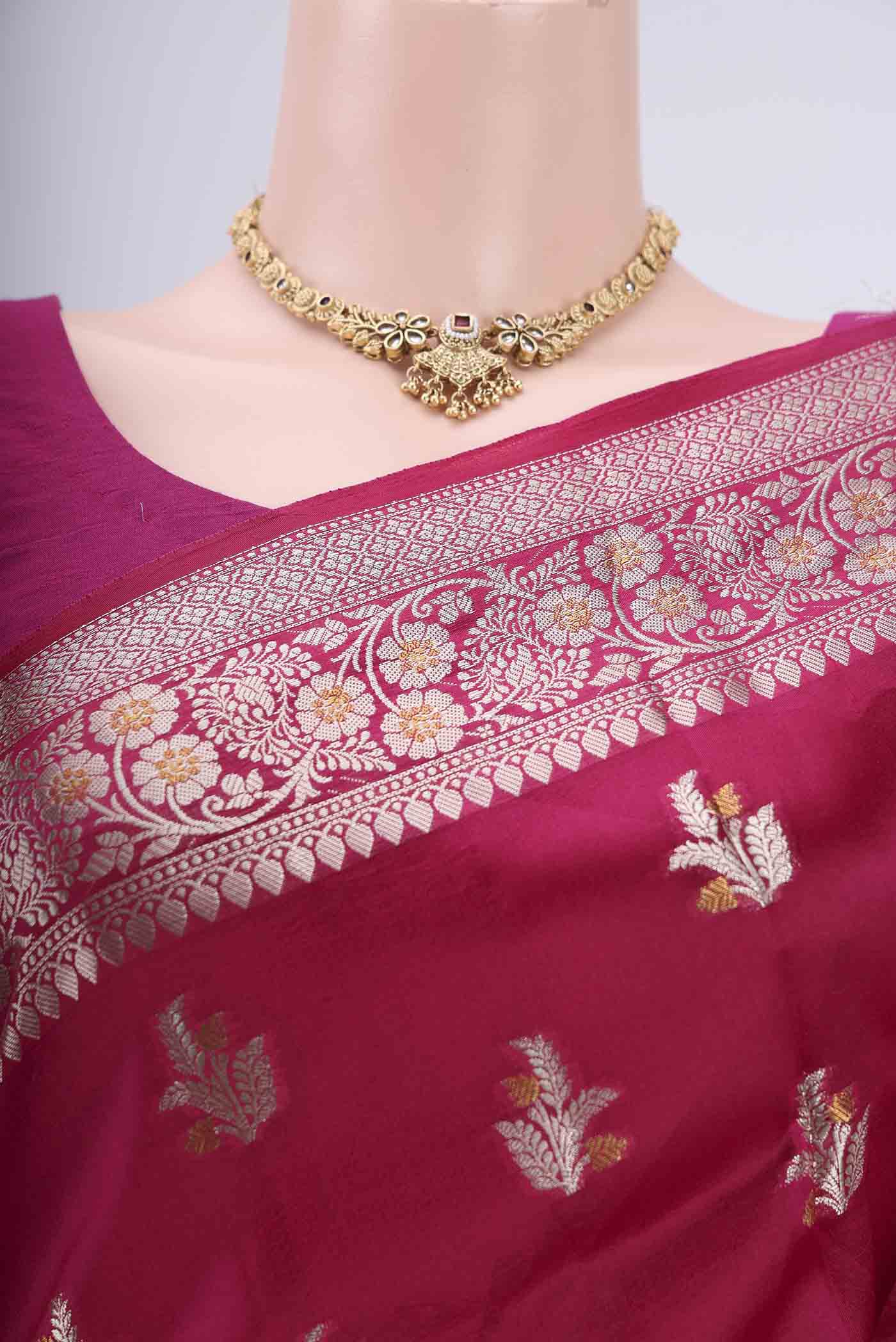 Dark Pink Banarasi Raw Silk Saree - Image 2