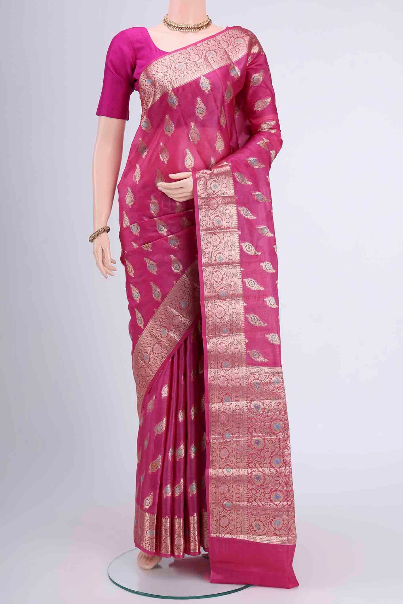 Rani Pink Banarasi Tussar Silk Saree