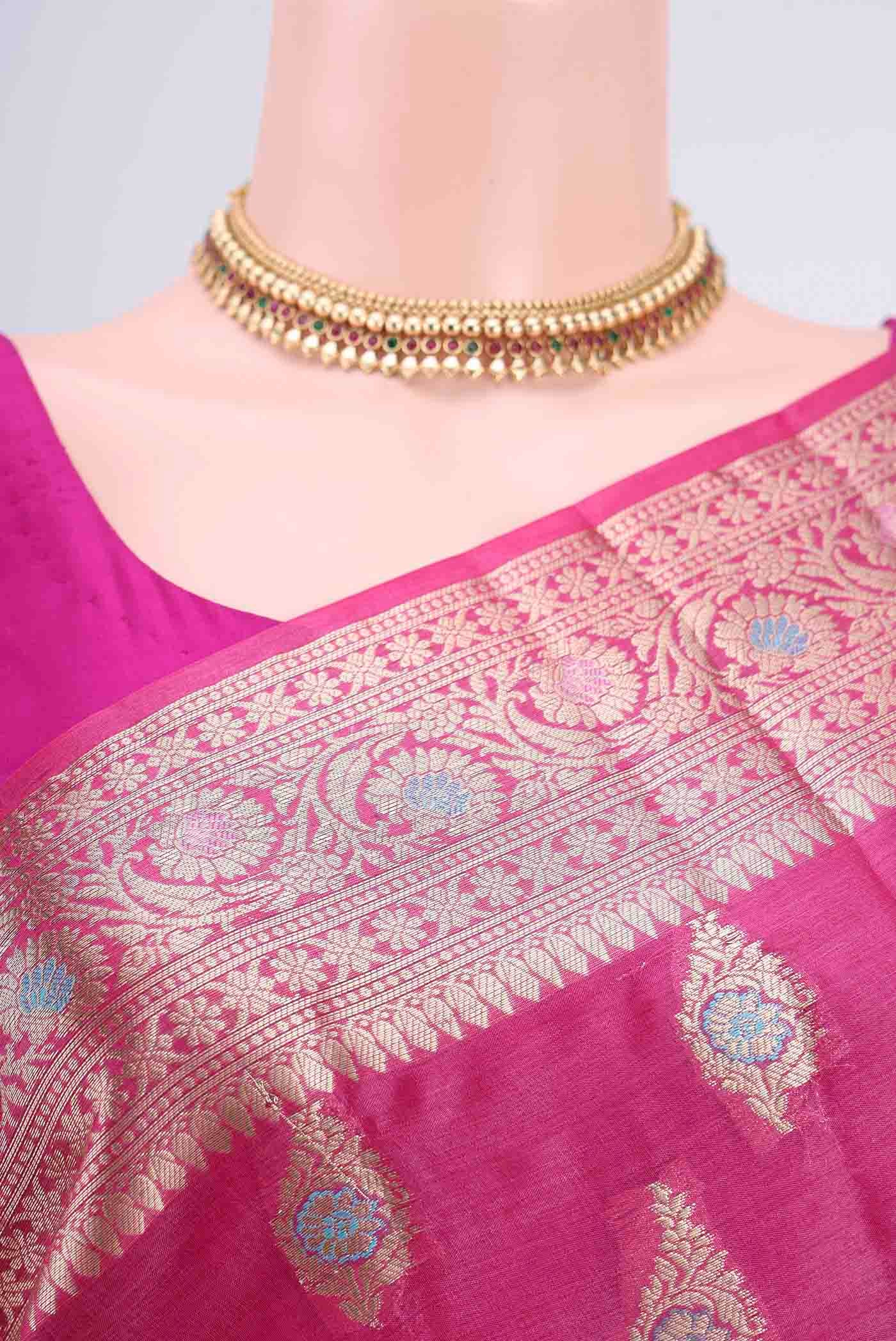 Rani Pink Banarasi Tussar Silk Saree - Image 2