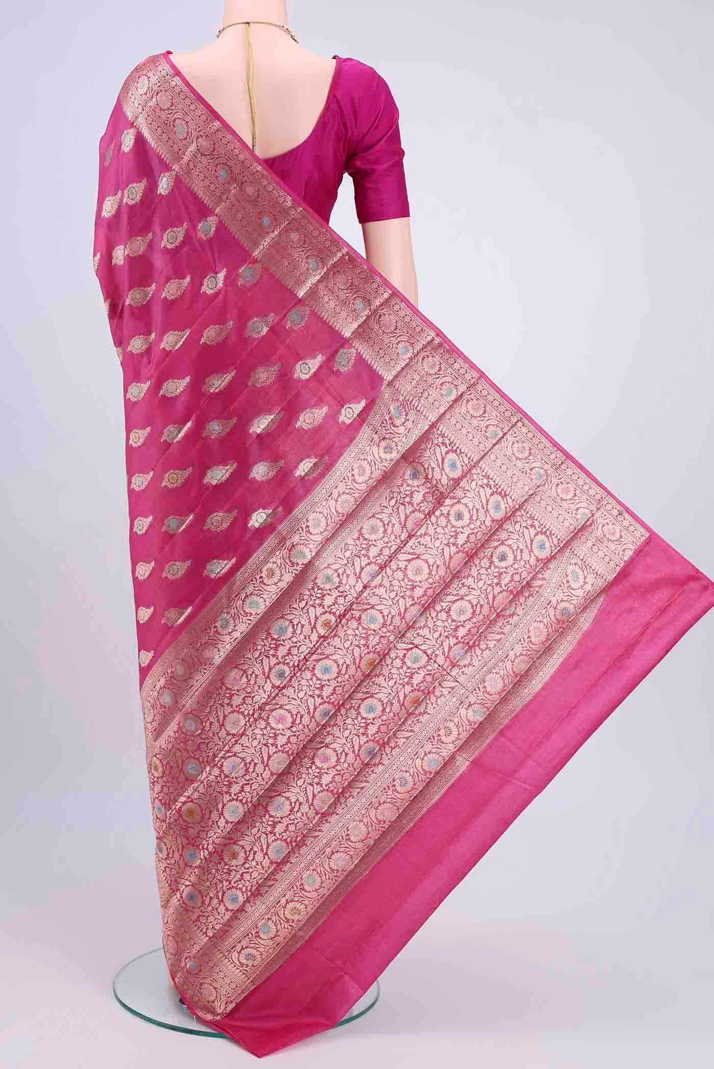 Rani Pink Banarasi Tussar Silk Saree - Image 3