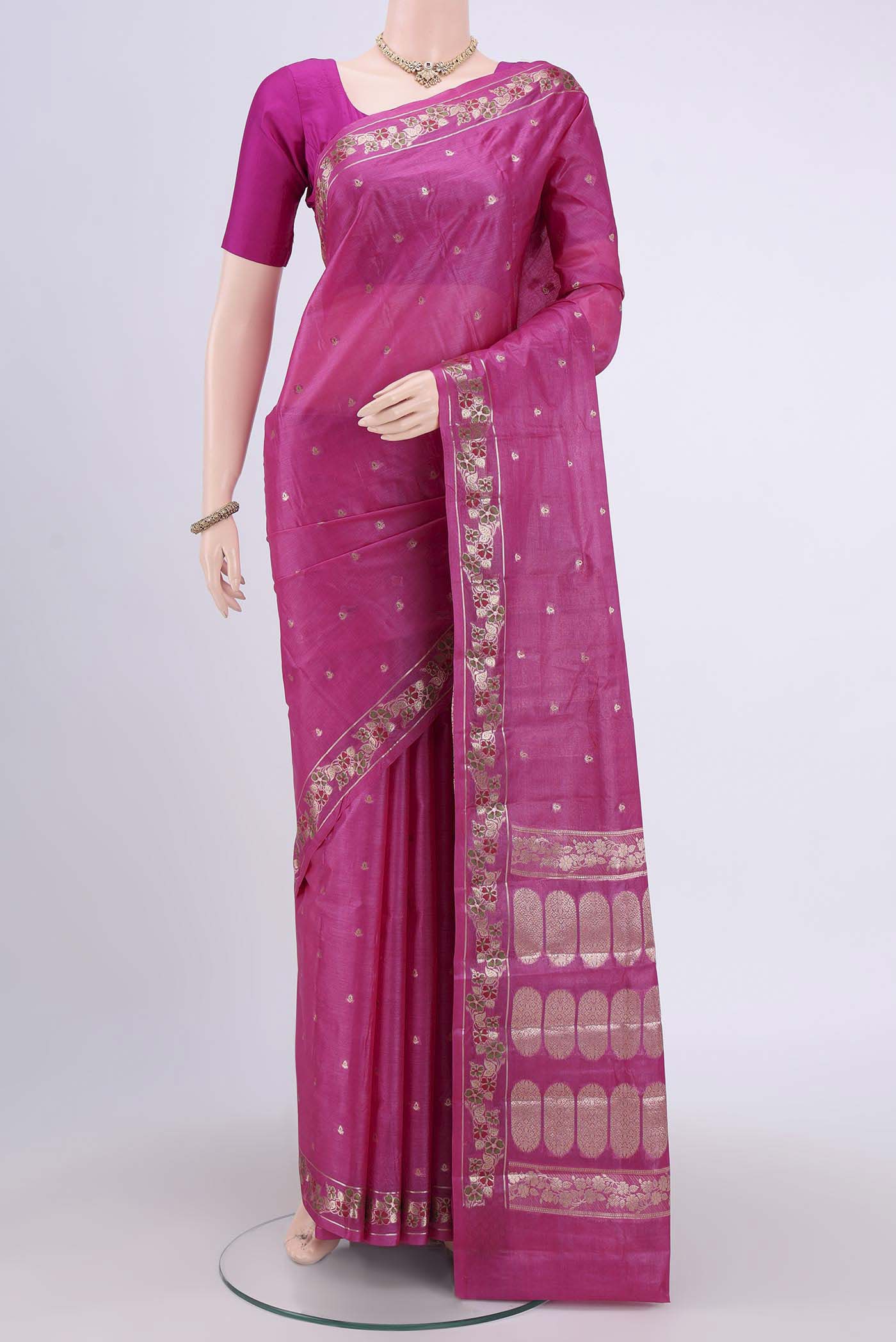 Rani Pink Banarasi Tussar Silk Saree