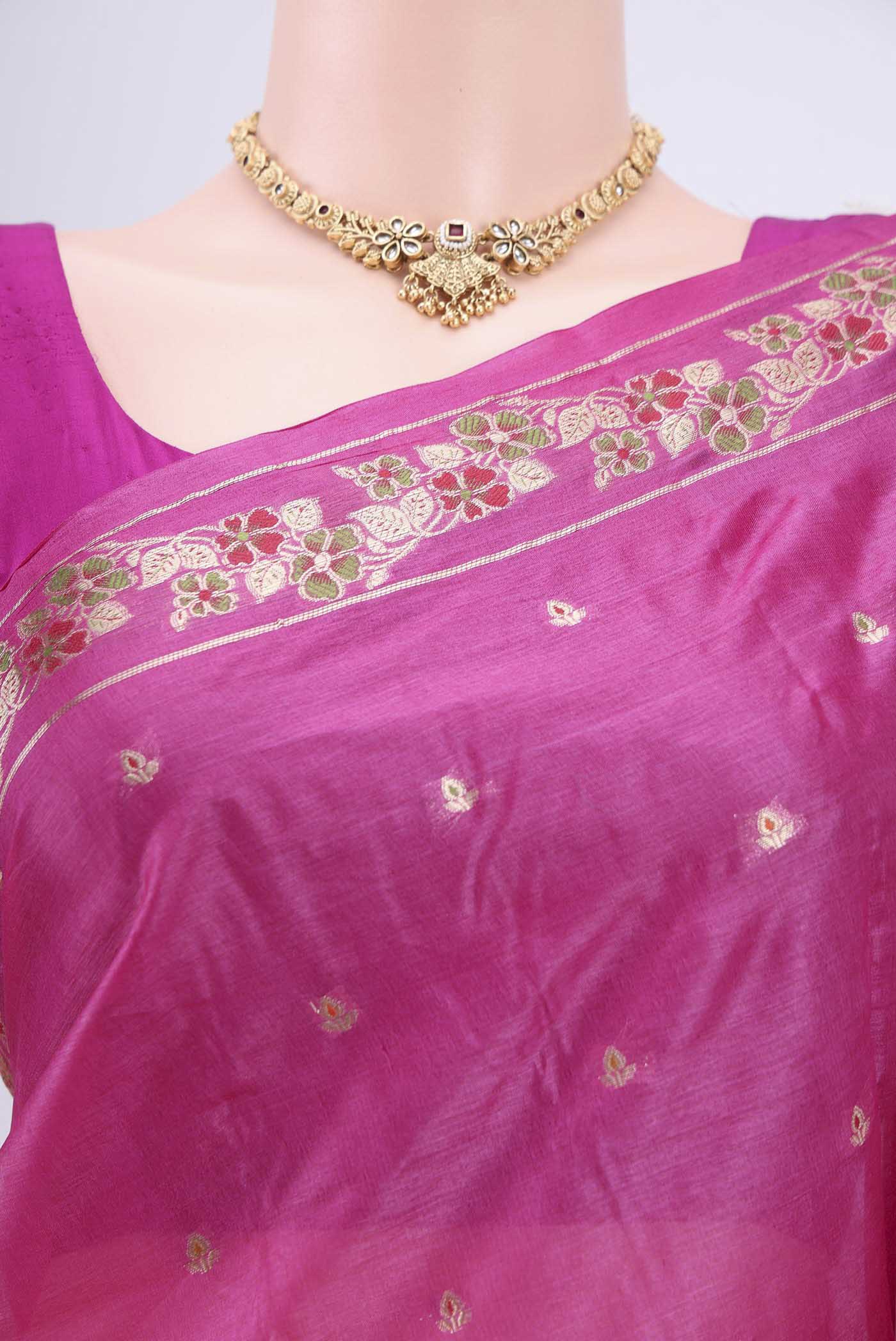 Rani Pink Banarasi Tussar Silk Saree - Image 2