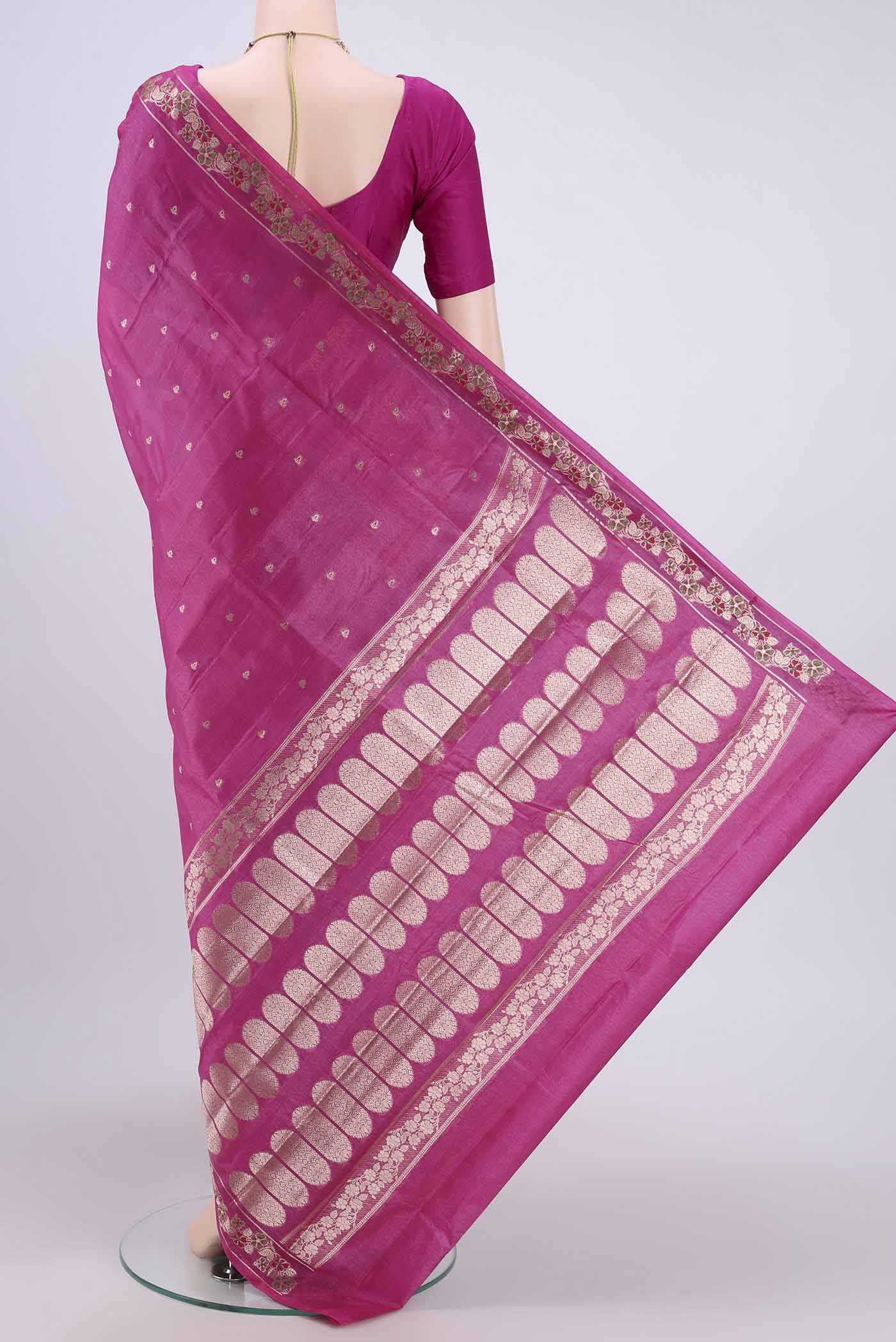 Rani Pink Banarasi Tussar Silk Saree - Image 3