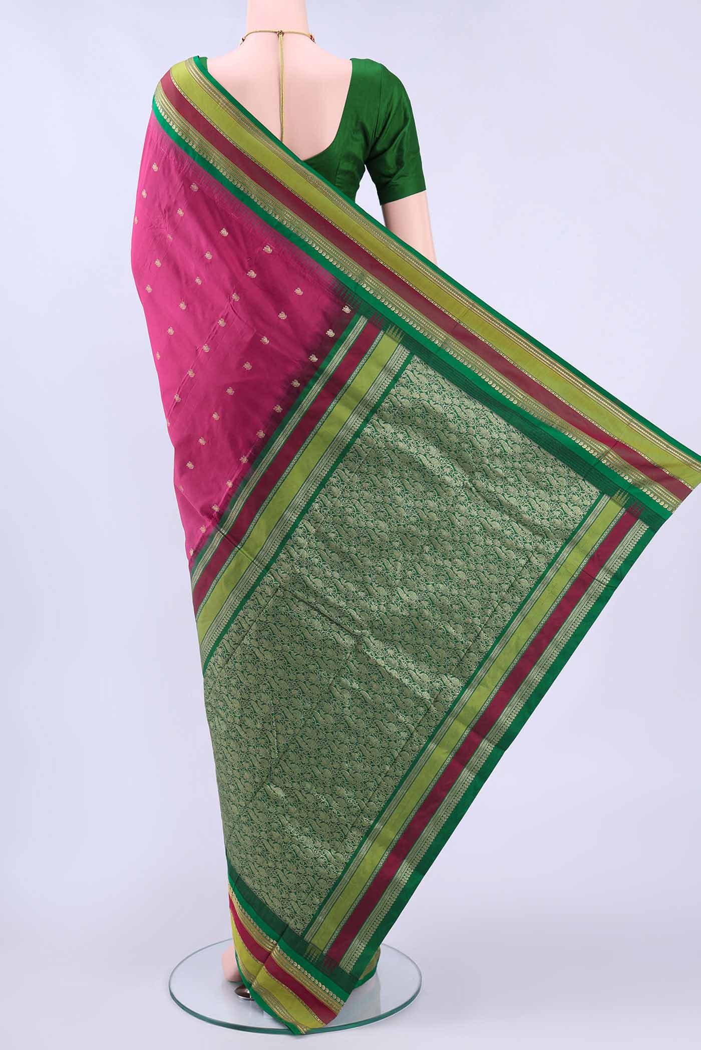 Rani Pink Bangalore Silk Saree - Image 3