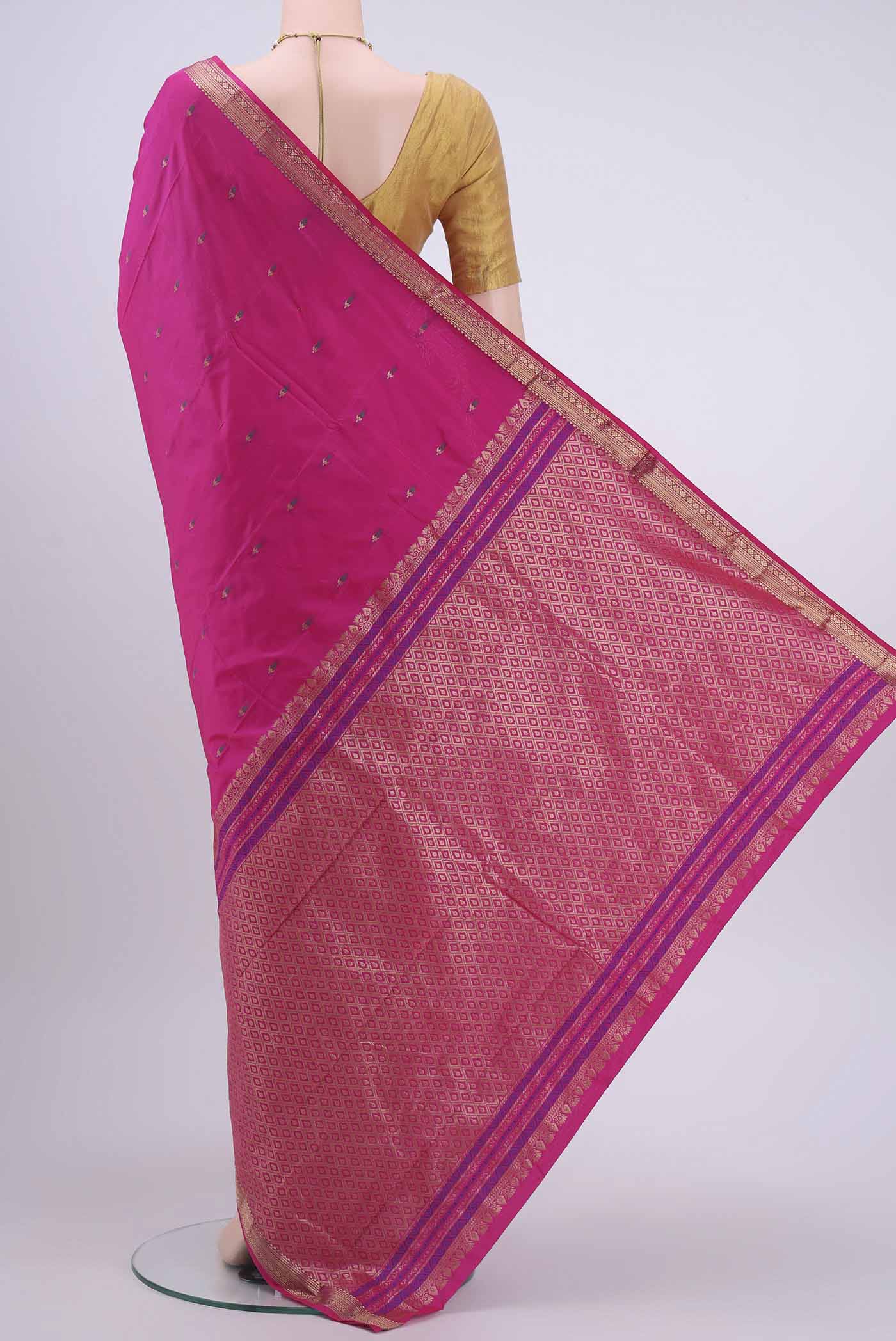 Rani Pink Blended Bangalore Silk Saree - Image 3