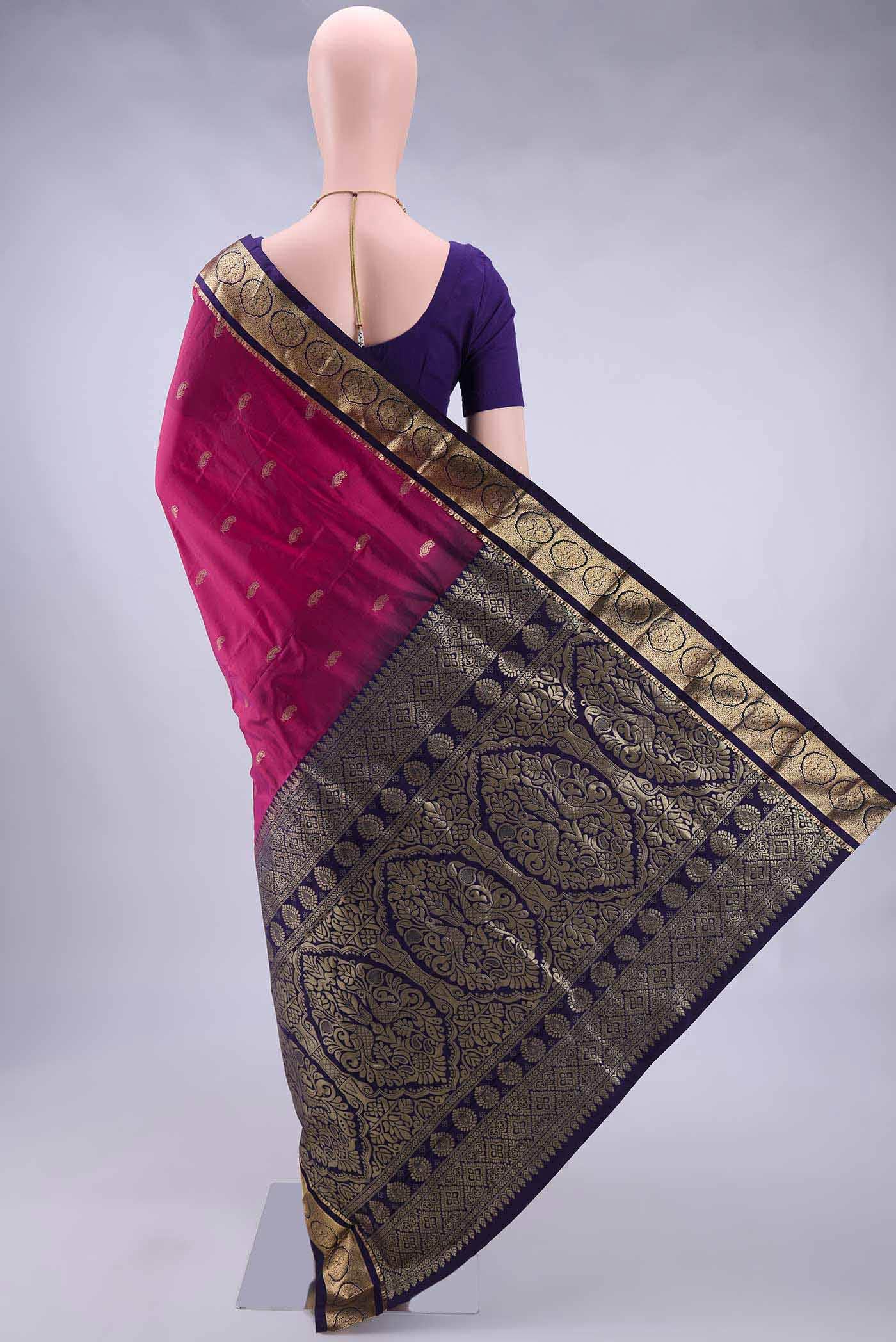 Rani Pink Blended Bangalore Silk Saree - Image 2