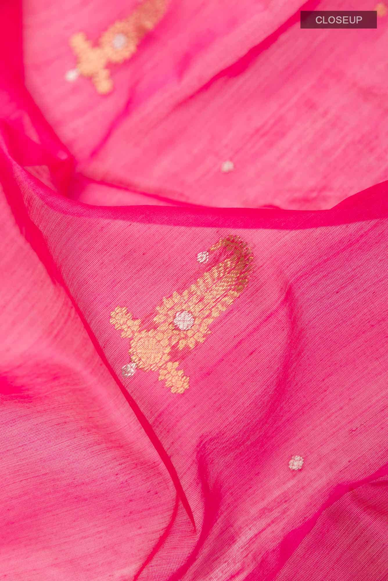 Rani Pink Blended Chanderi Silk Cotton Saree - Image 2