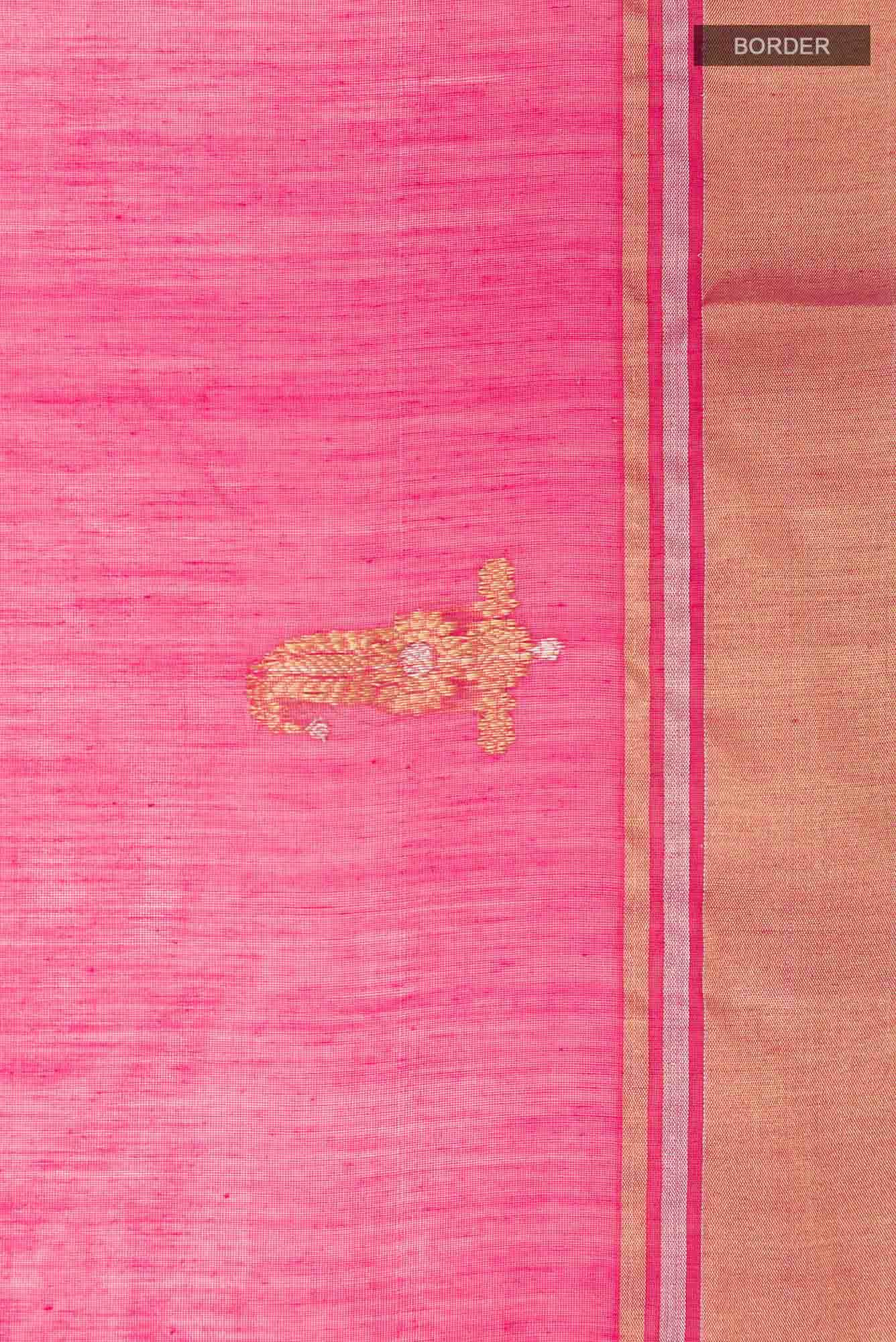 Rani Pink Blended Chanderi Silk Cotton Saree - Image 4