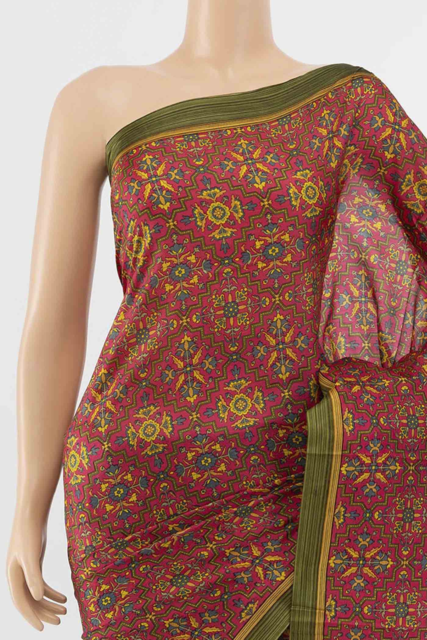 Pink Printed Silk Saree - Image 2