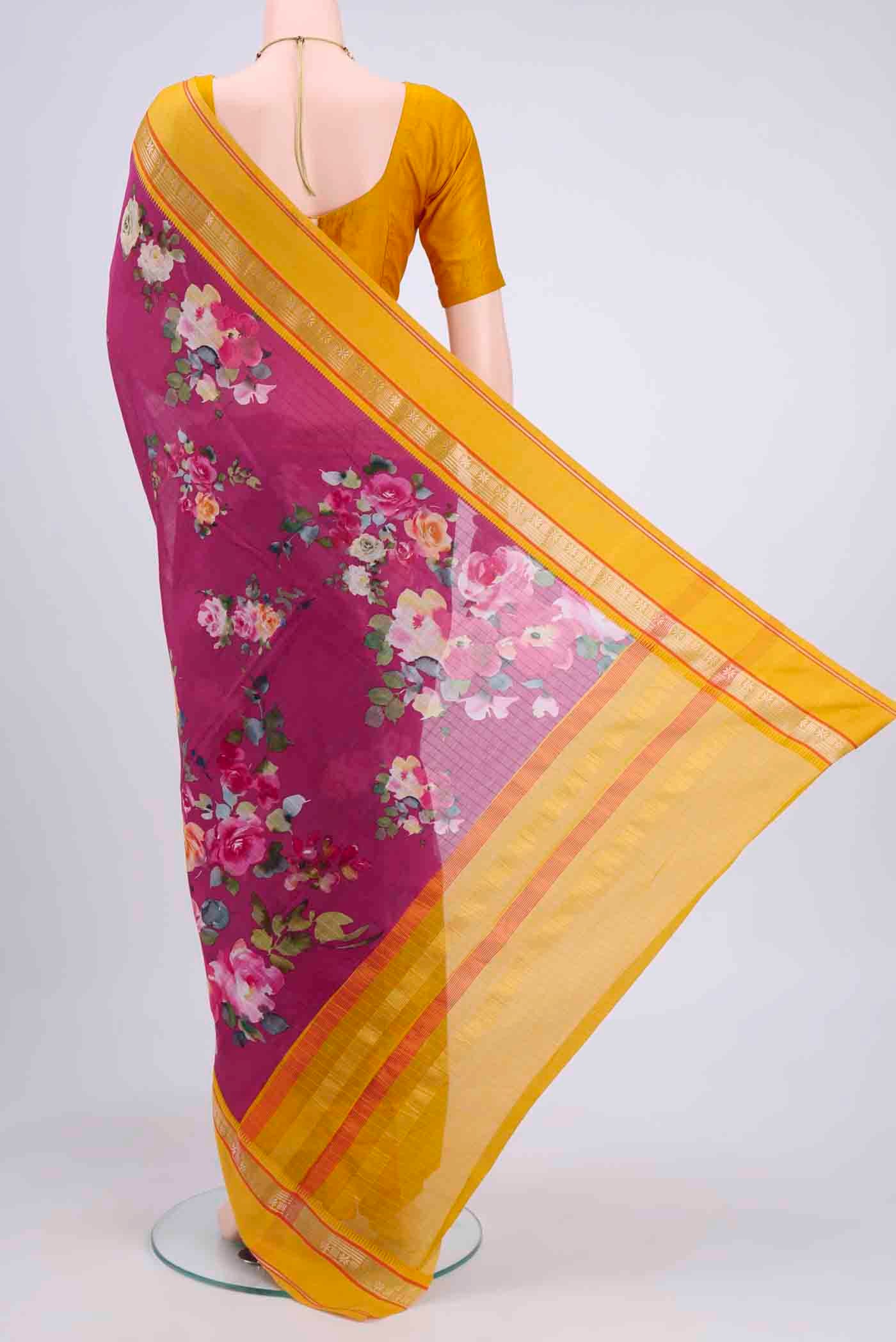 Rani Pink Chanderi Silk Cotton Saree - Image 3