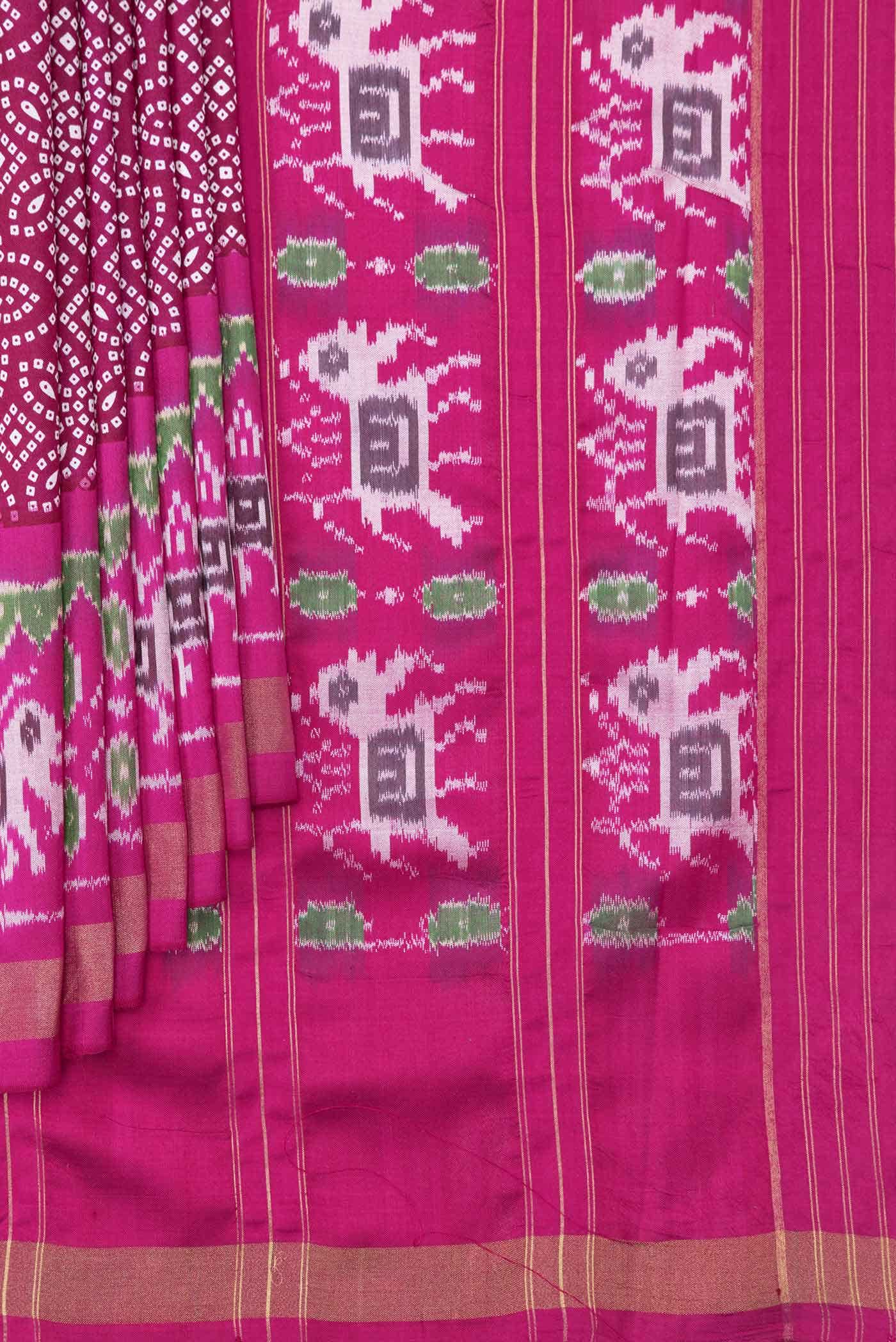 Rani Pink Double Ikat Saree - Image 2