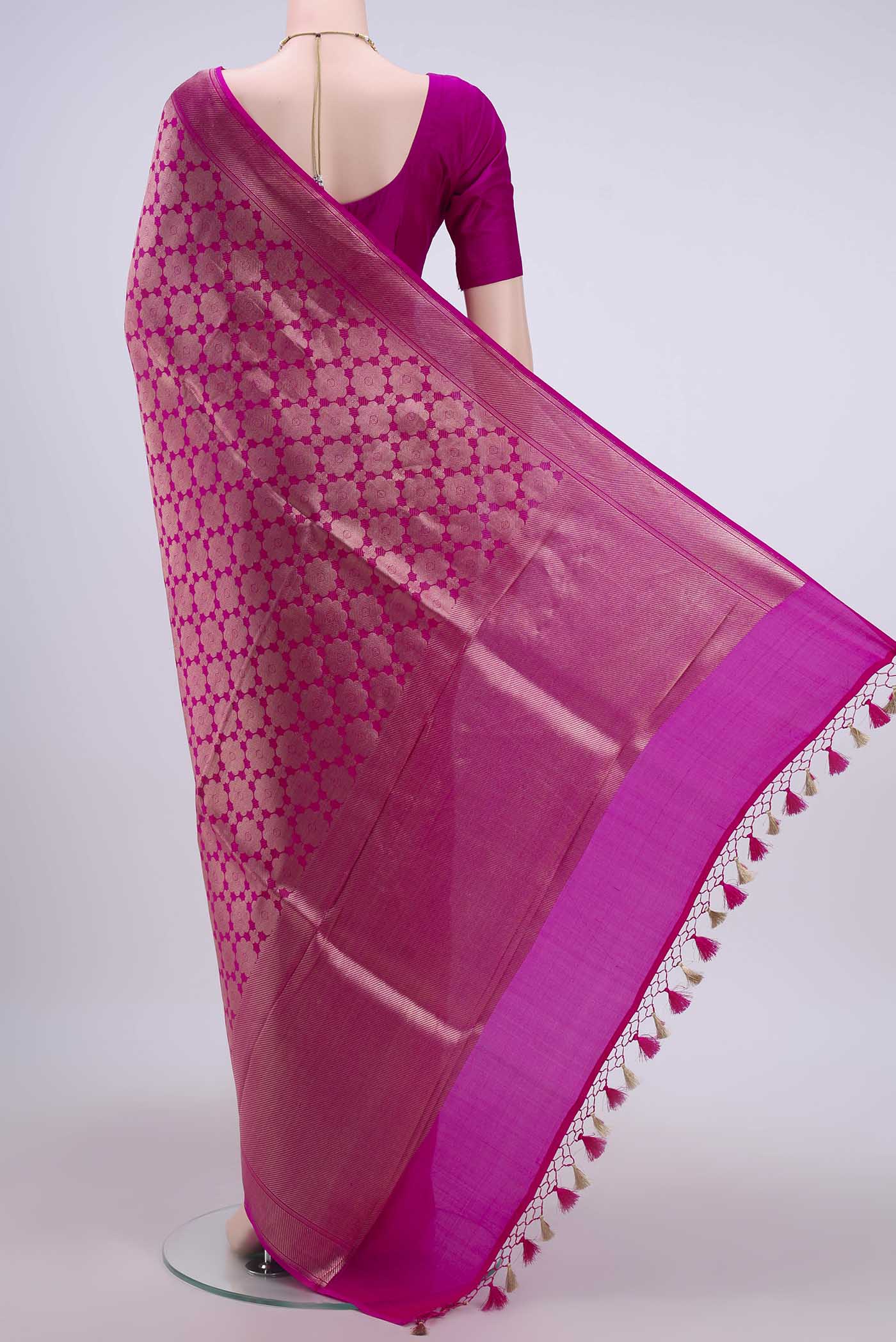 Rani Pink Dual Tone Banarasi Silk Saree - Image 3