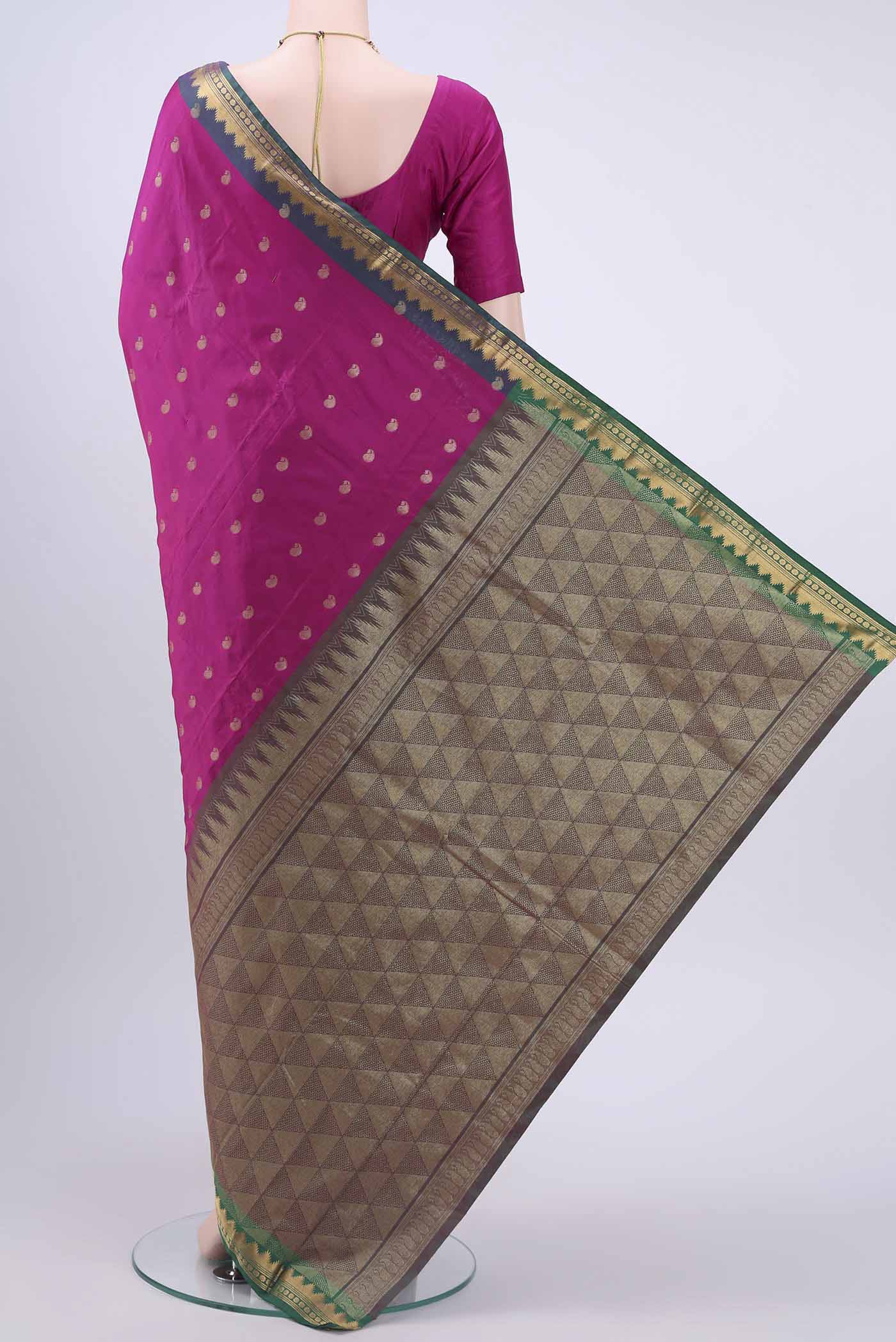 Rani Pink Dual Tone Blended Bangalore Silk Saree - Image 3