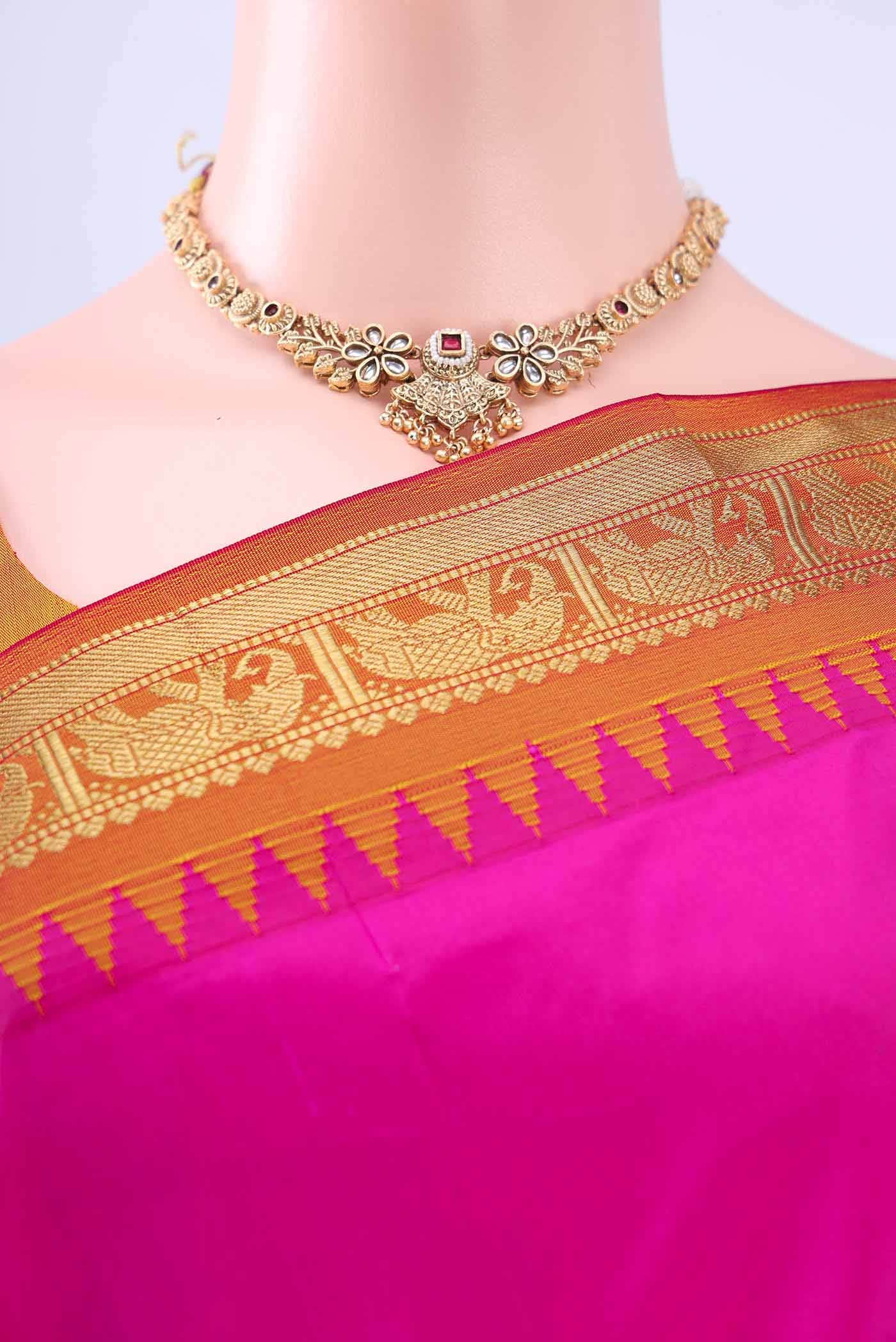 Rani Pink Dual Tone Blended Bangalore Silk Saree - Image 3
