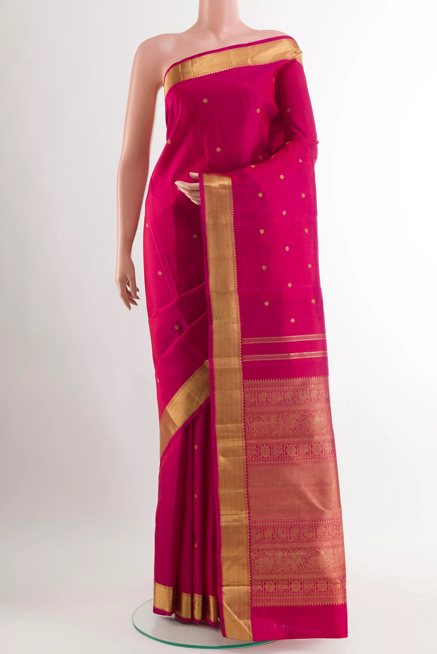 Pure Silk Pure Zari Rani Pink Kanjivaram Saree