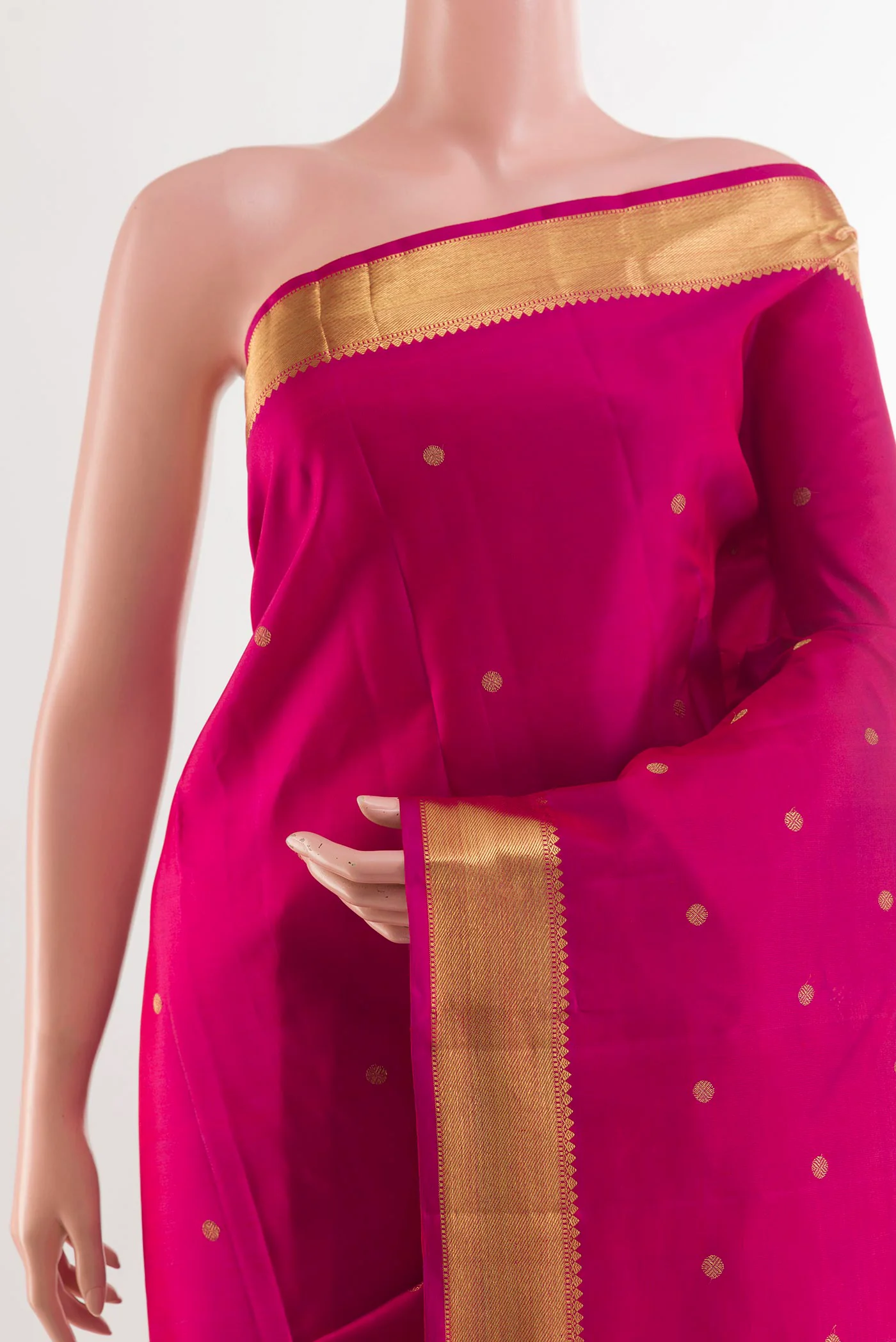 Pure Silk Pure Zari Rani Pink Kanjivaram Saree - Image 2