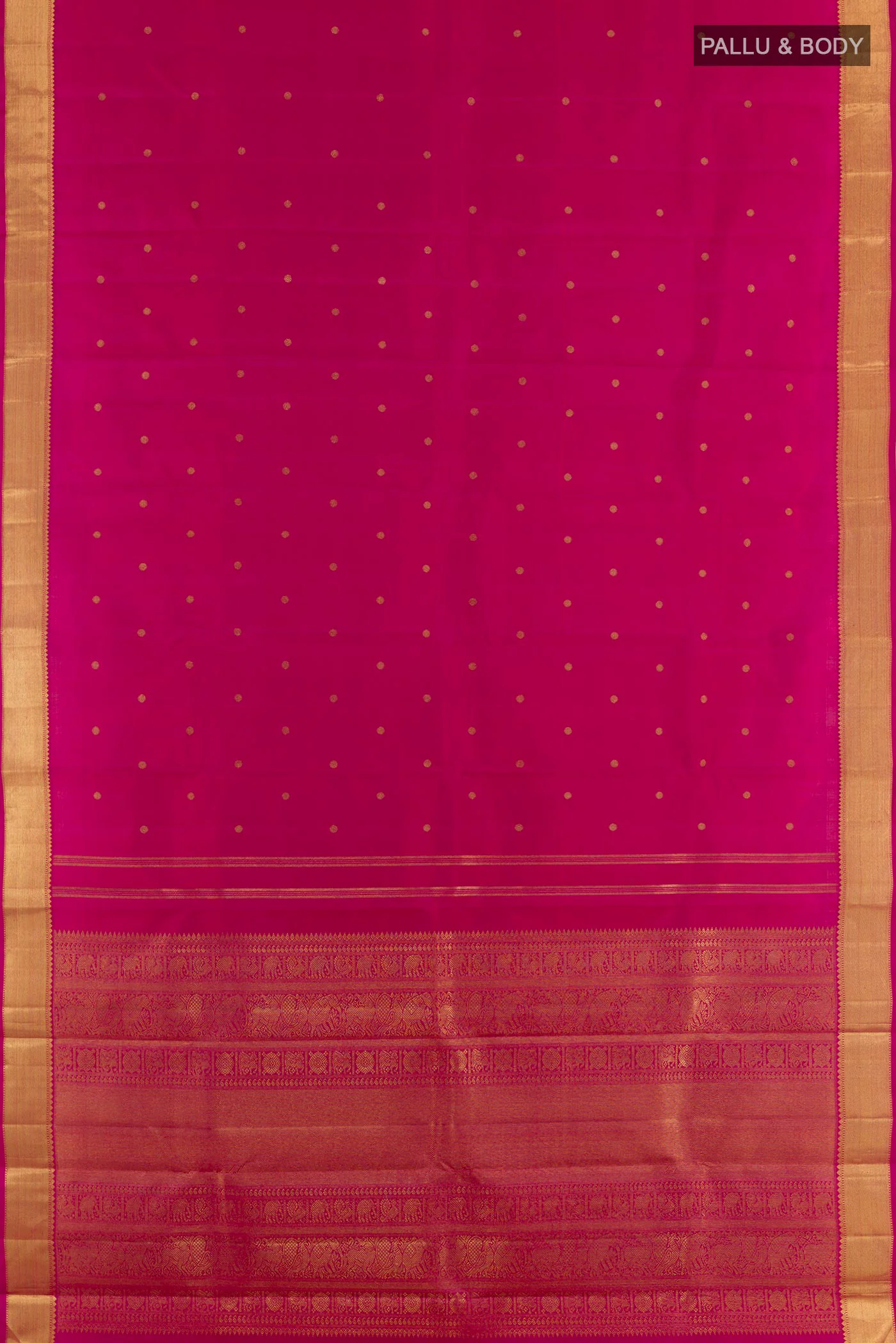 Pure Silk Pure Zari Rani Pink Kanjivaram Saree - Image 5