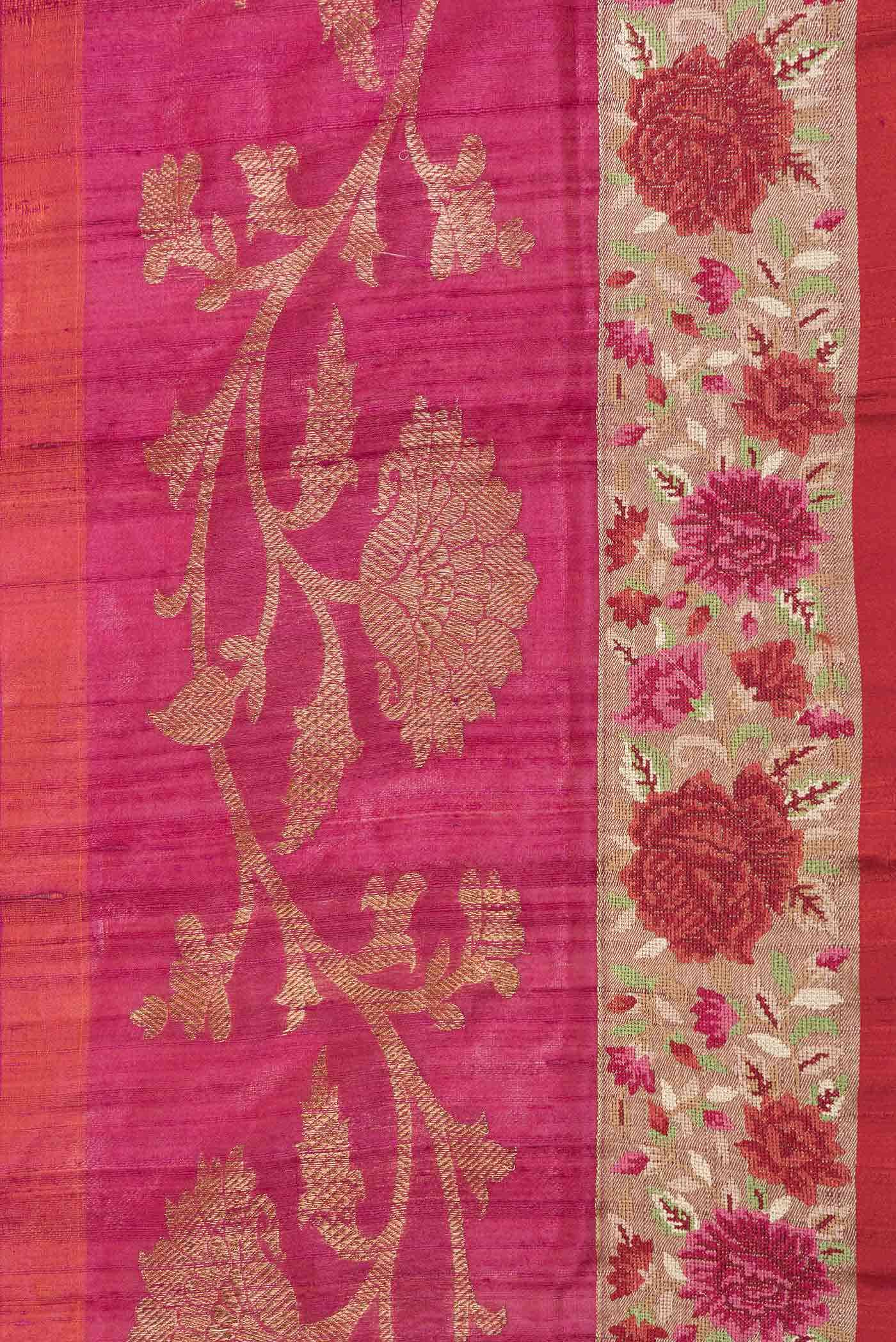 Rani Pink Dual Tone Tussar Silk Saree - Image 5