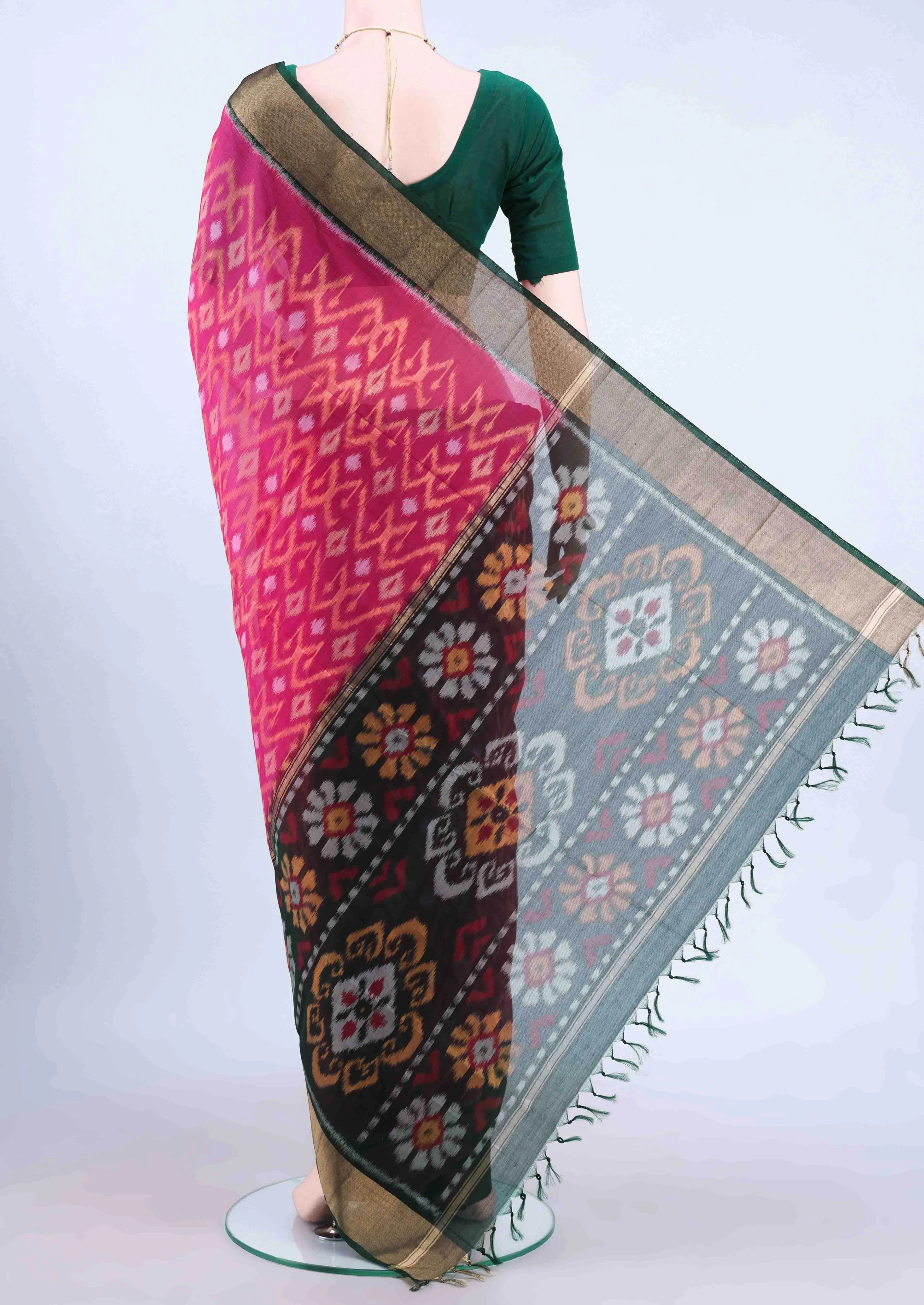 Rani Pink Kora Cotton Saree - Image 2