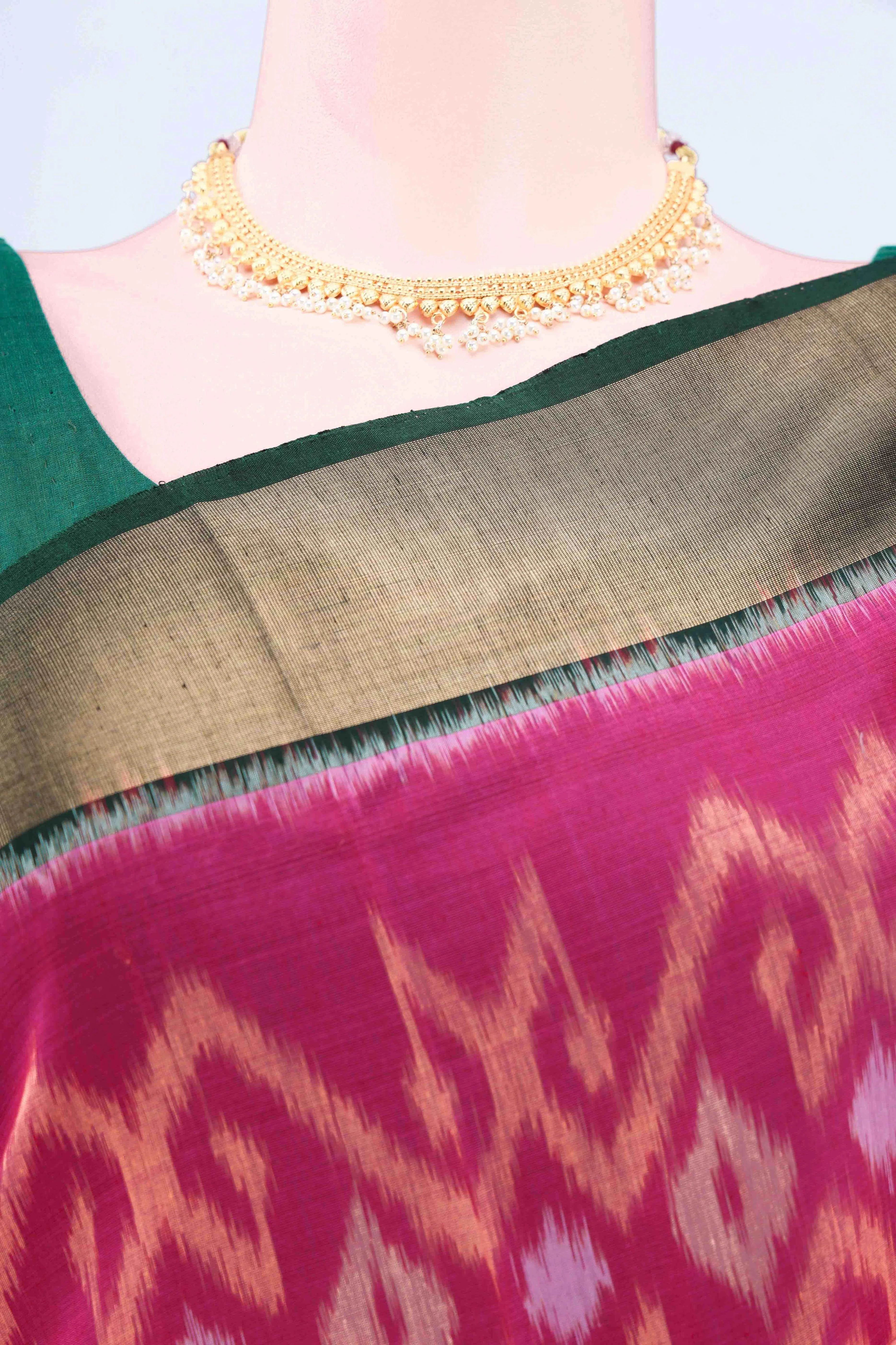 Rani Pink Kora Cotton Saree - Image 3