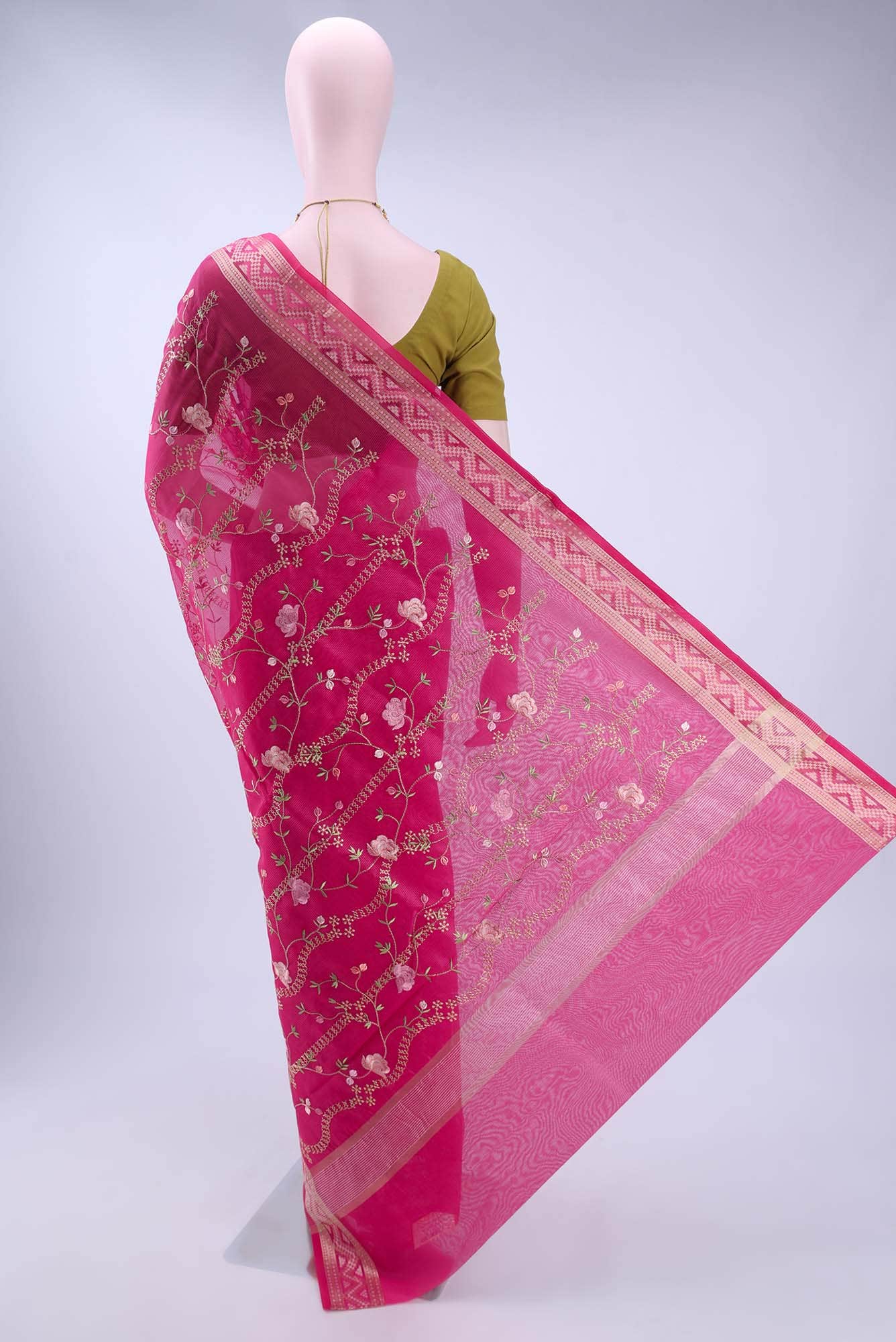 Rani Pink Kota Cotton Saree - Image 2