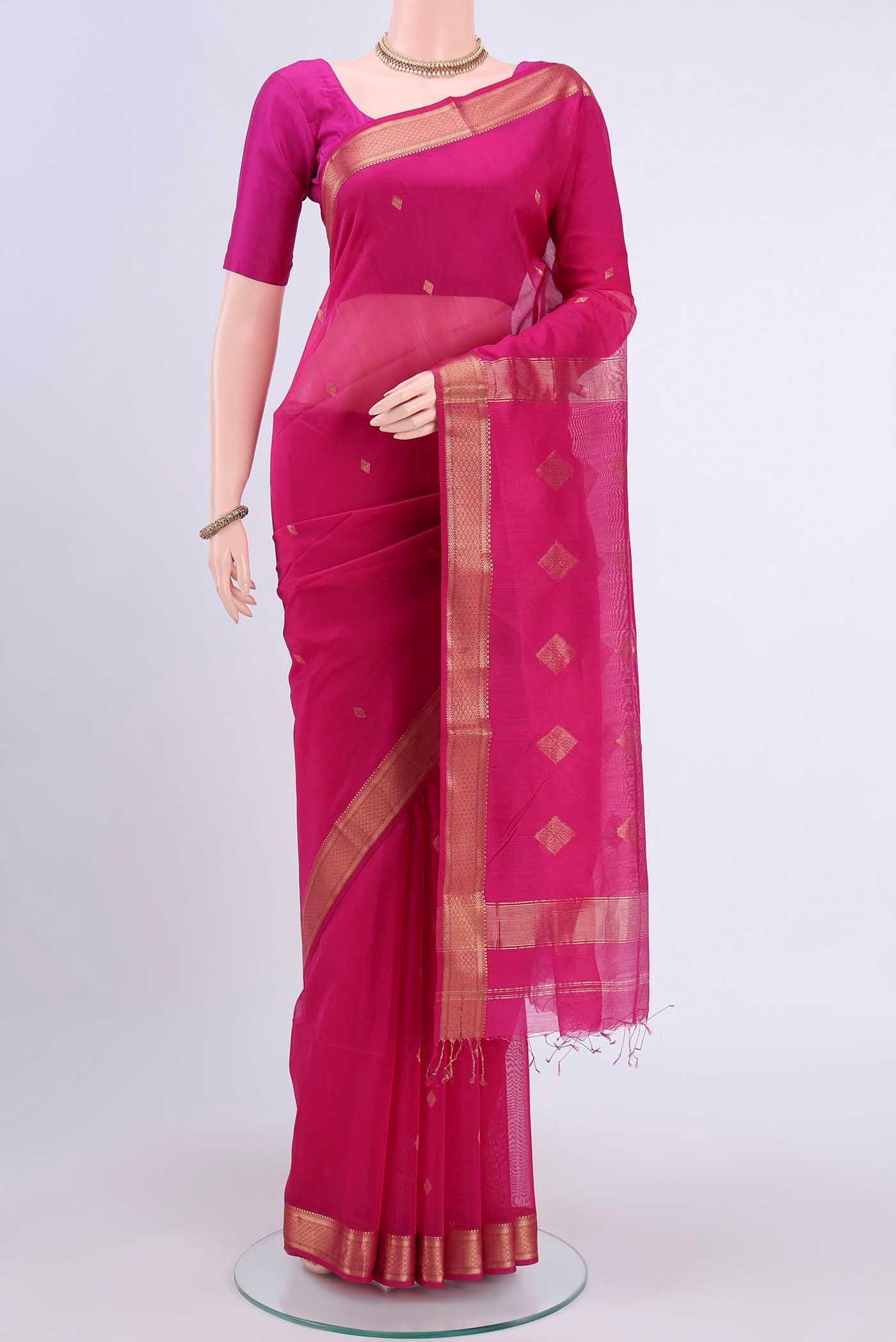 Rani Pink Maheshwari Silk Cotton Saree