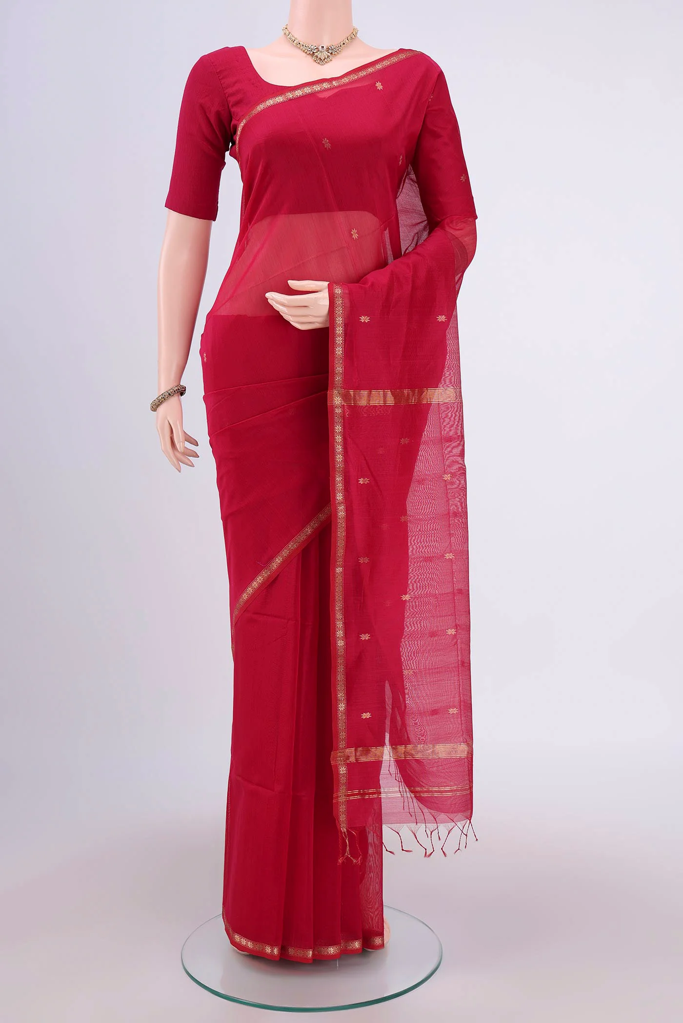 Dark Pink Maheshwari Silk Cotton Saree