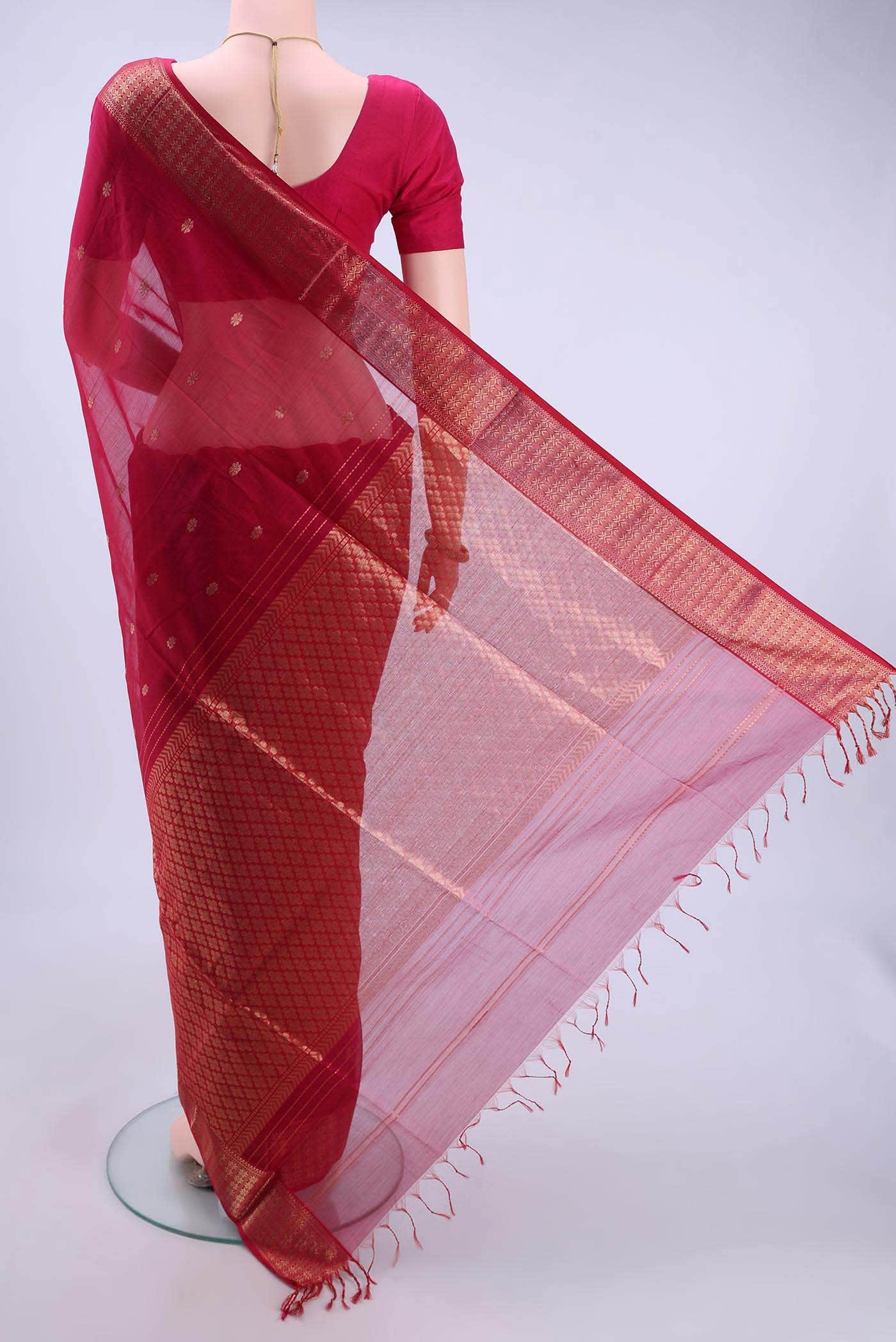 Rani Pink Maheshwari Silk Saree - Image 2